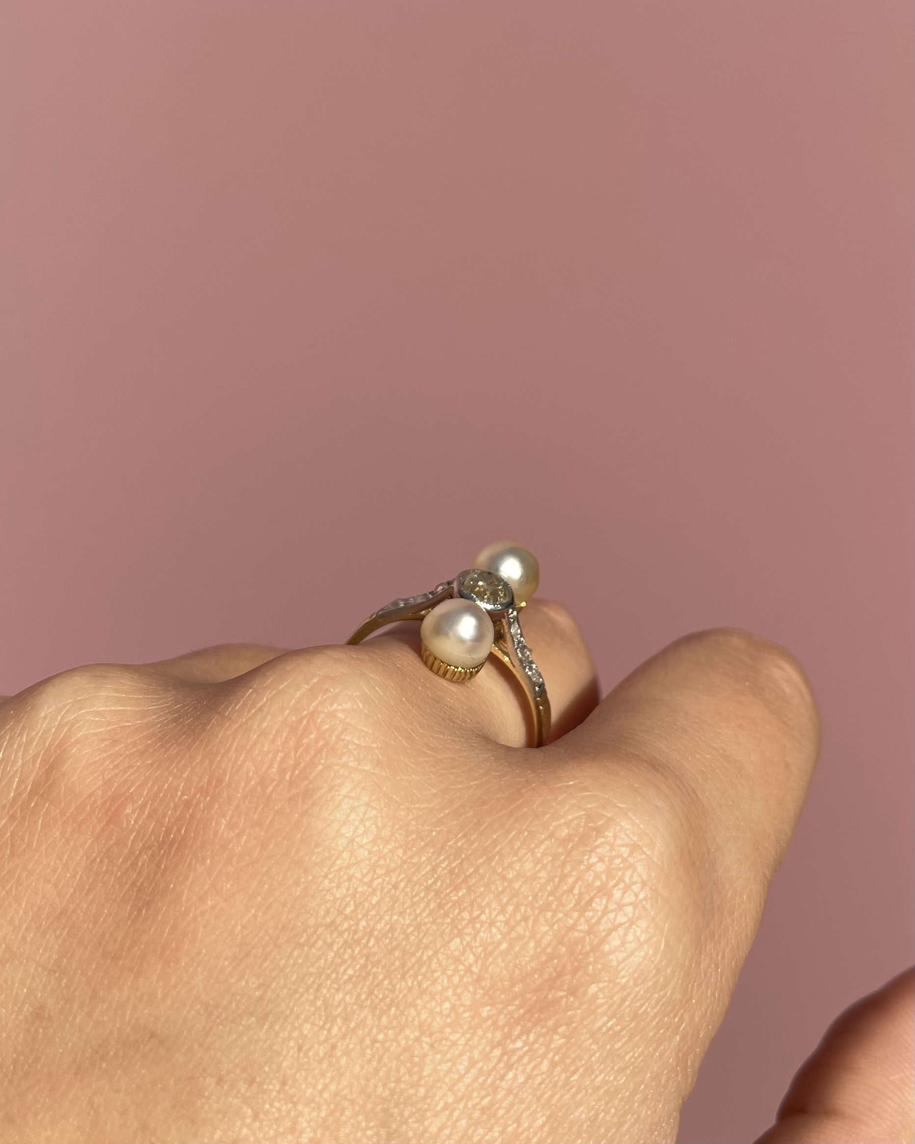 Bague Art-Déco Perles & Diamants 0.53 carat "Calliope" - Elliade Paris