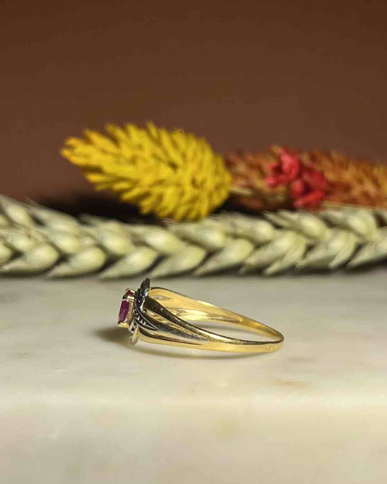 Bague style art déco rubis et diamants "Hermione"