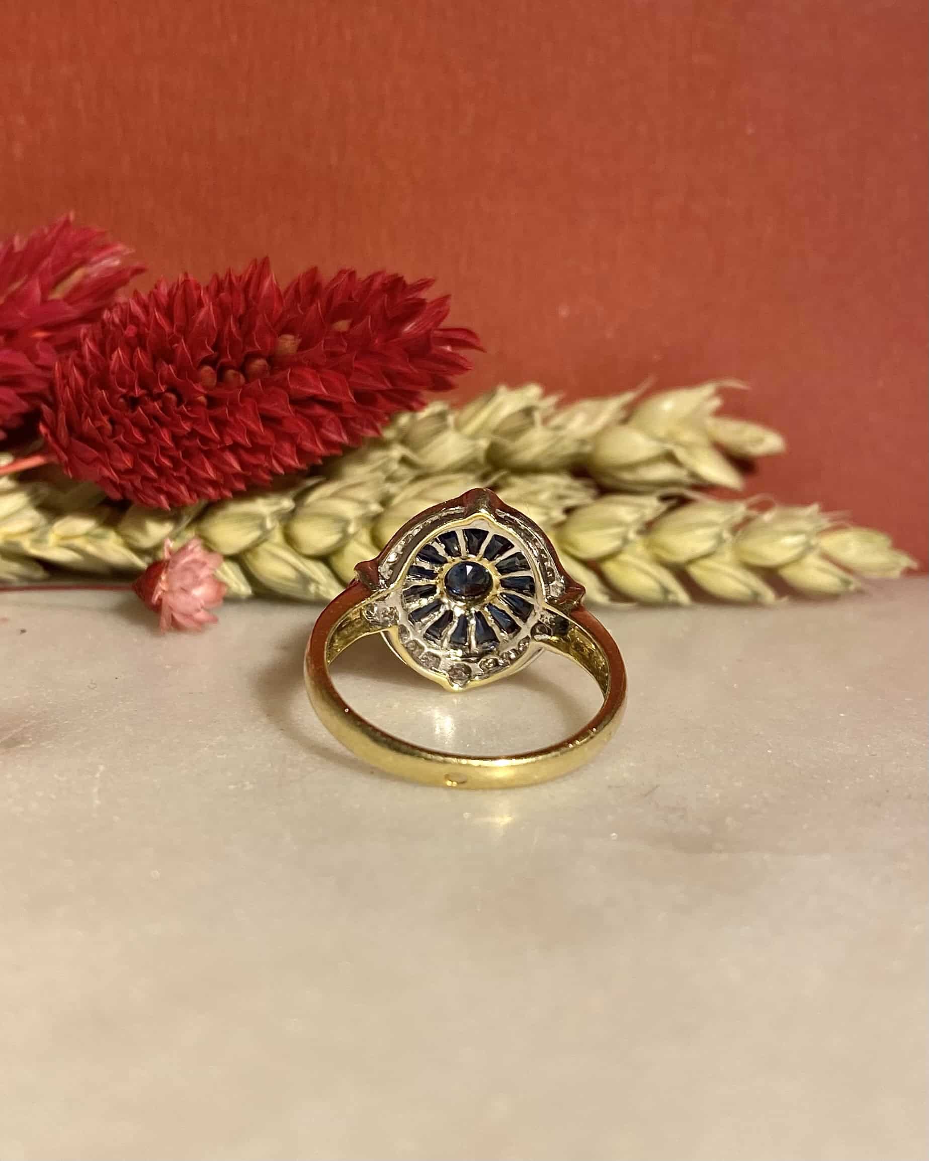 Art Deco Style Ring 15 Sapphires & 24 Diamonds "Cornelia"