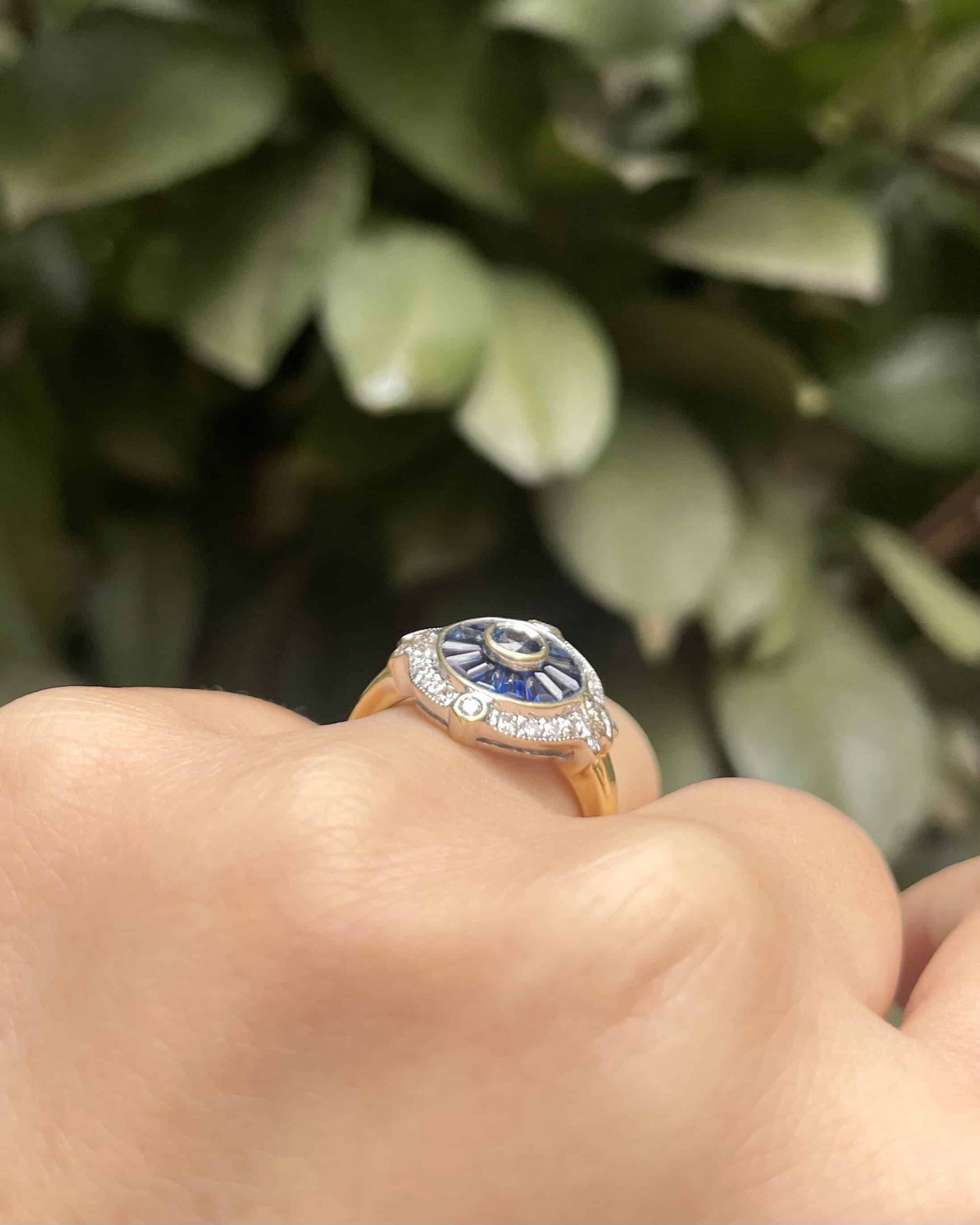 Art Deco Style Ring 15 Sapphires & 24 Diamonds "Cornelia"