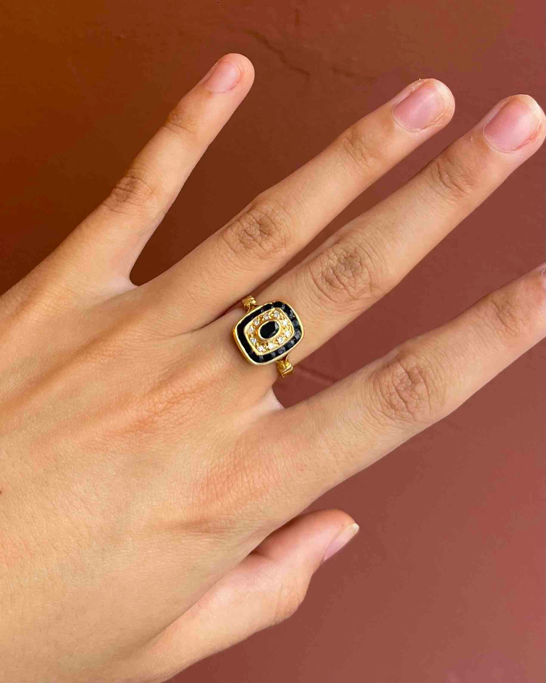 Anillo estilo Art Déco con zafiros y diamantes "Agatha"