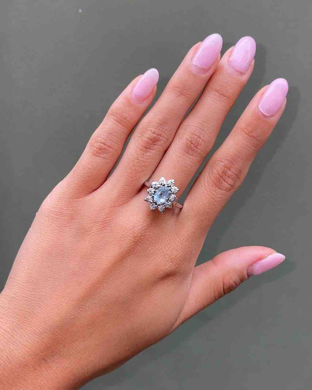 Bague Marguerite Aigue-Marine & Diamants "Cassandra"