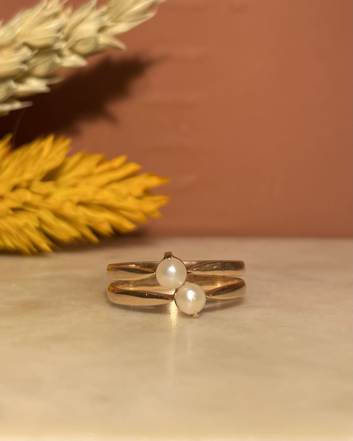 Bague Toi & Moi Perles "Roselia"