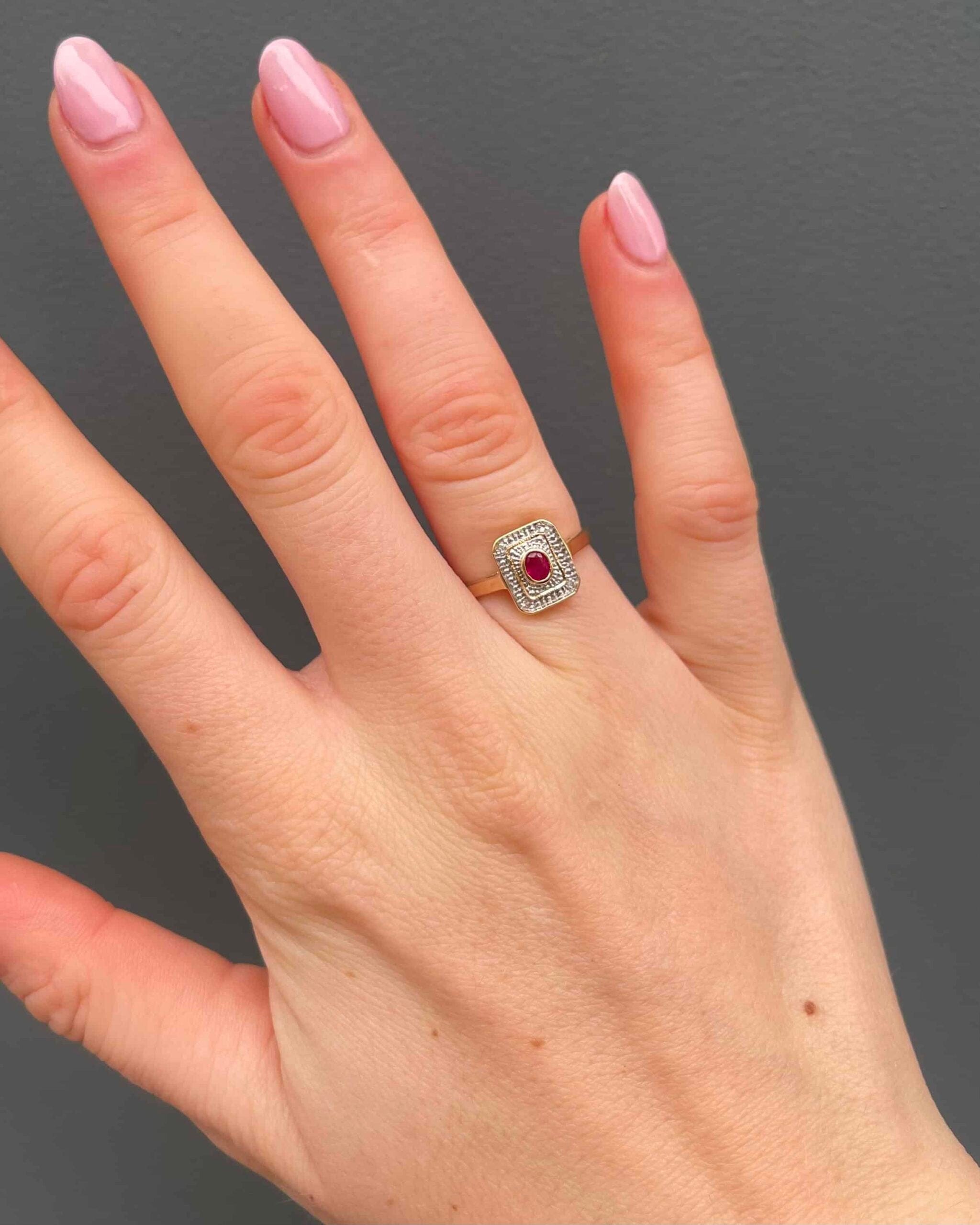 Bague Style Art-Déco Rubis et Diamants "Fériel" - Elliade Paris
