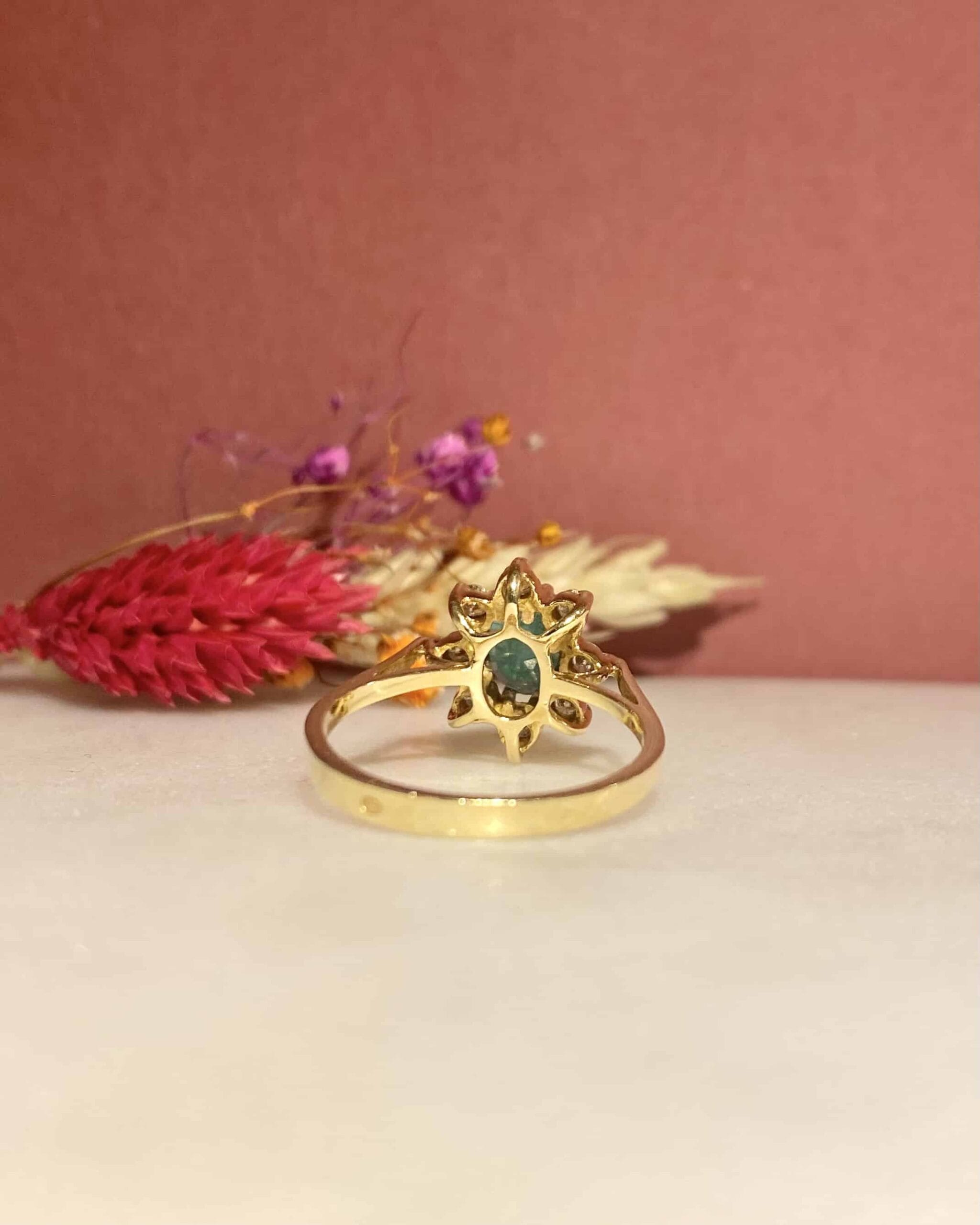 0.55 carat Emerald & Diamond Daisy Ring "Clementine"