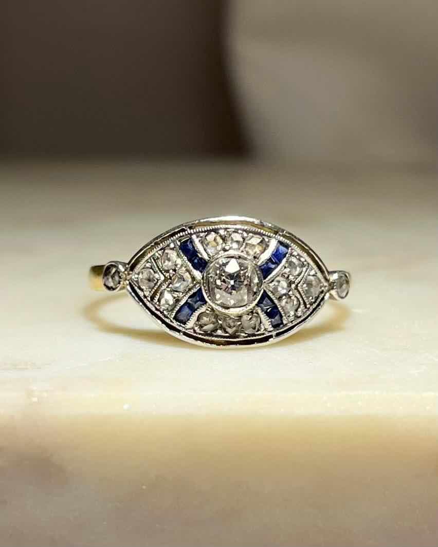 Bague Art-déco Diamants & Saphirs "Adélia"