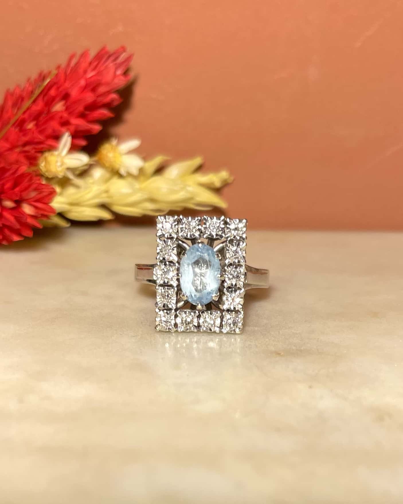 Bague Art - déco Aigue - Marine & Diamants "Jordyn" - Elliade Paris
