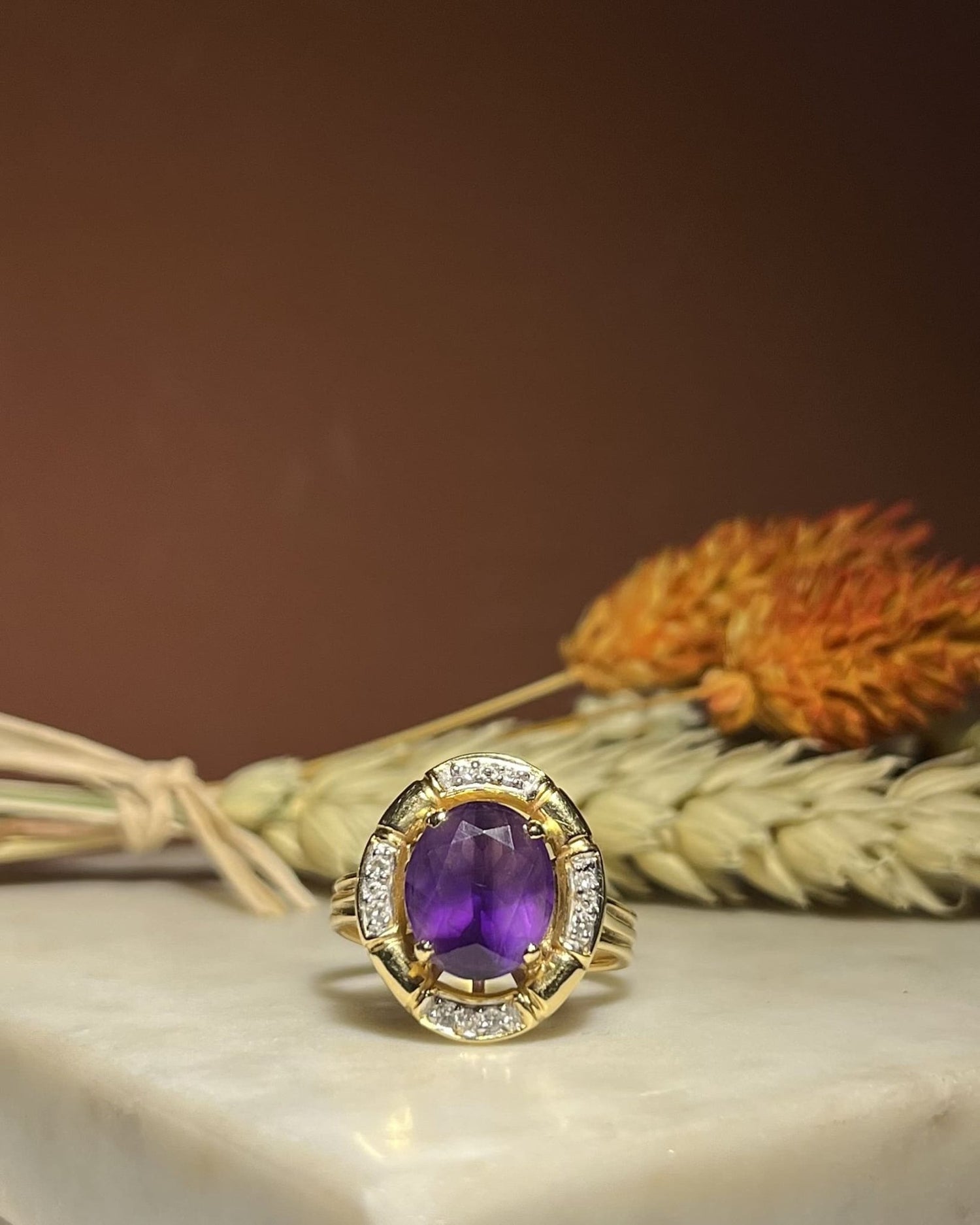 Bague Art - Déco Améthyste 4 carats & Diamants "Zéphyr" - Elliade Paris