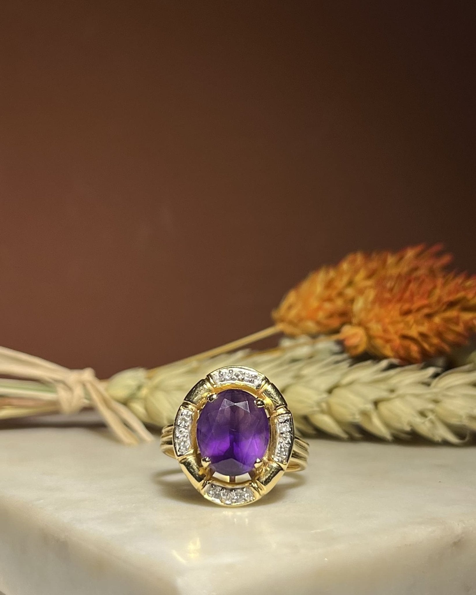Bague Art - Déco Améthyste 4 carats & Diamants "Zéphyr" - Elliade Paris