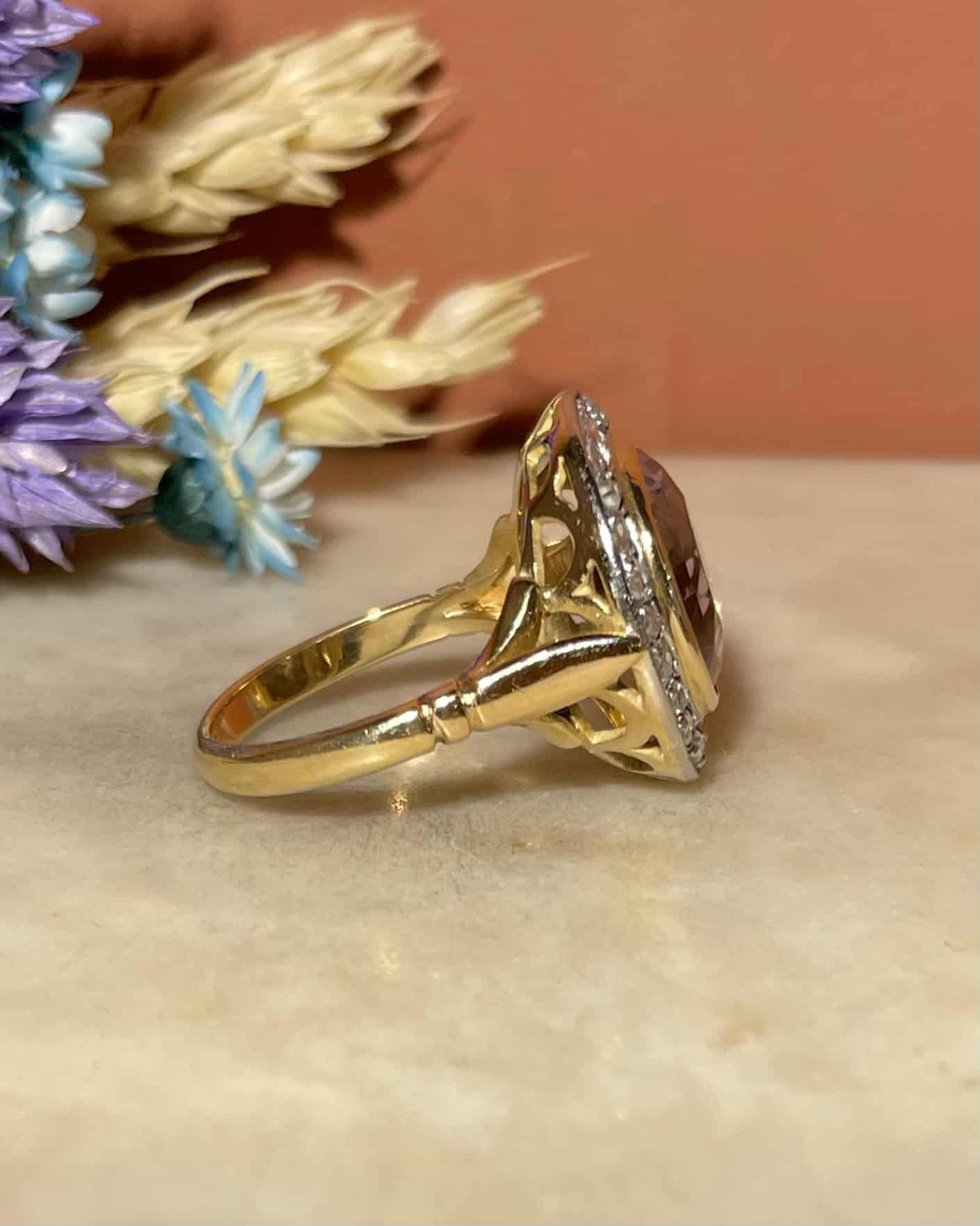 Bague Art - Déco Améthyste & Diamants "Faustine" - Elliade Paris