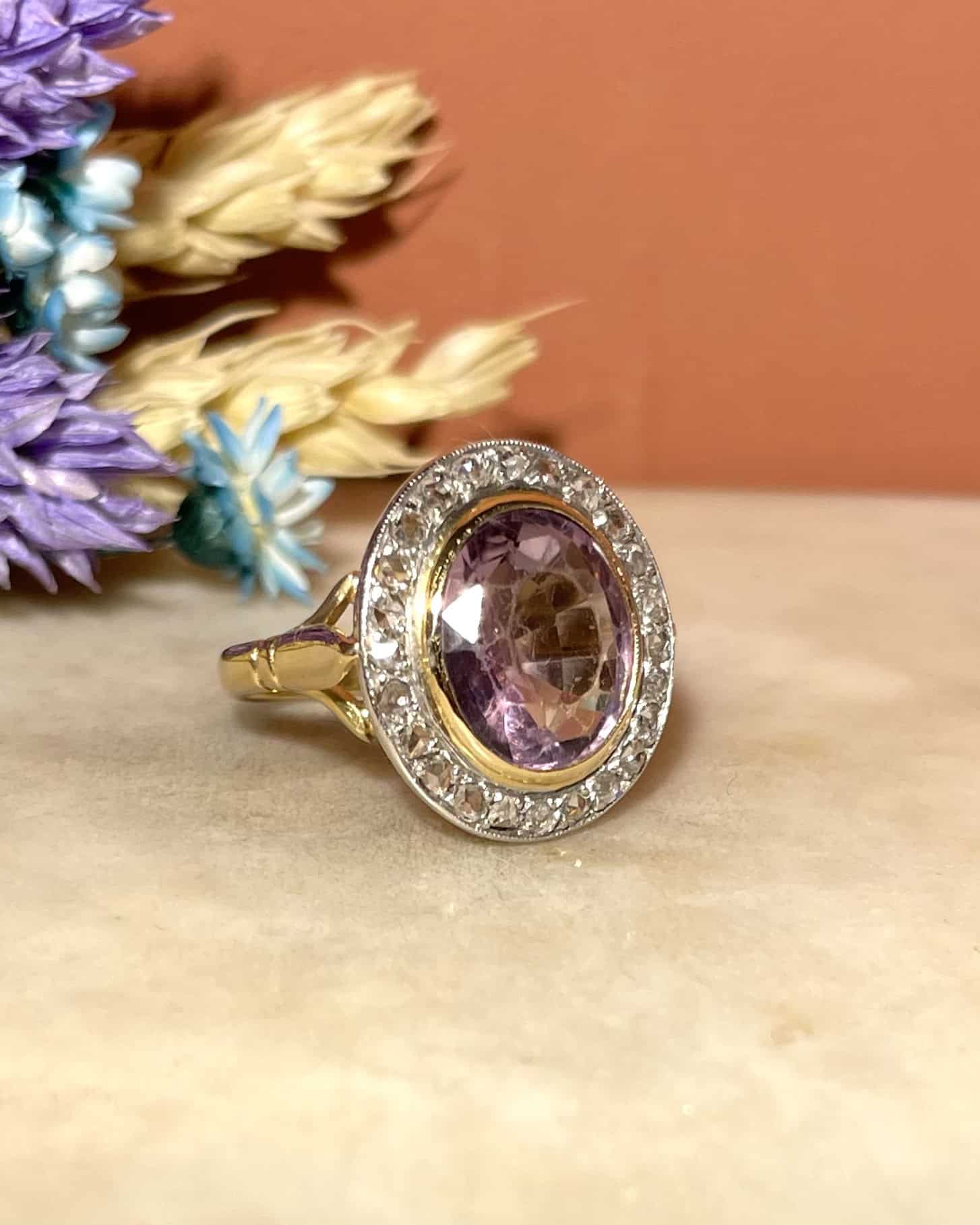 Bague Art - Déco Améthyste & Diamants "Faustine" - Elliade Paris