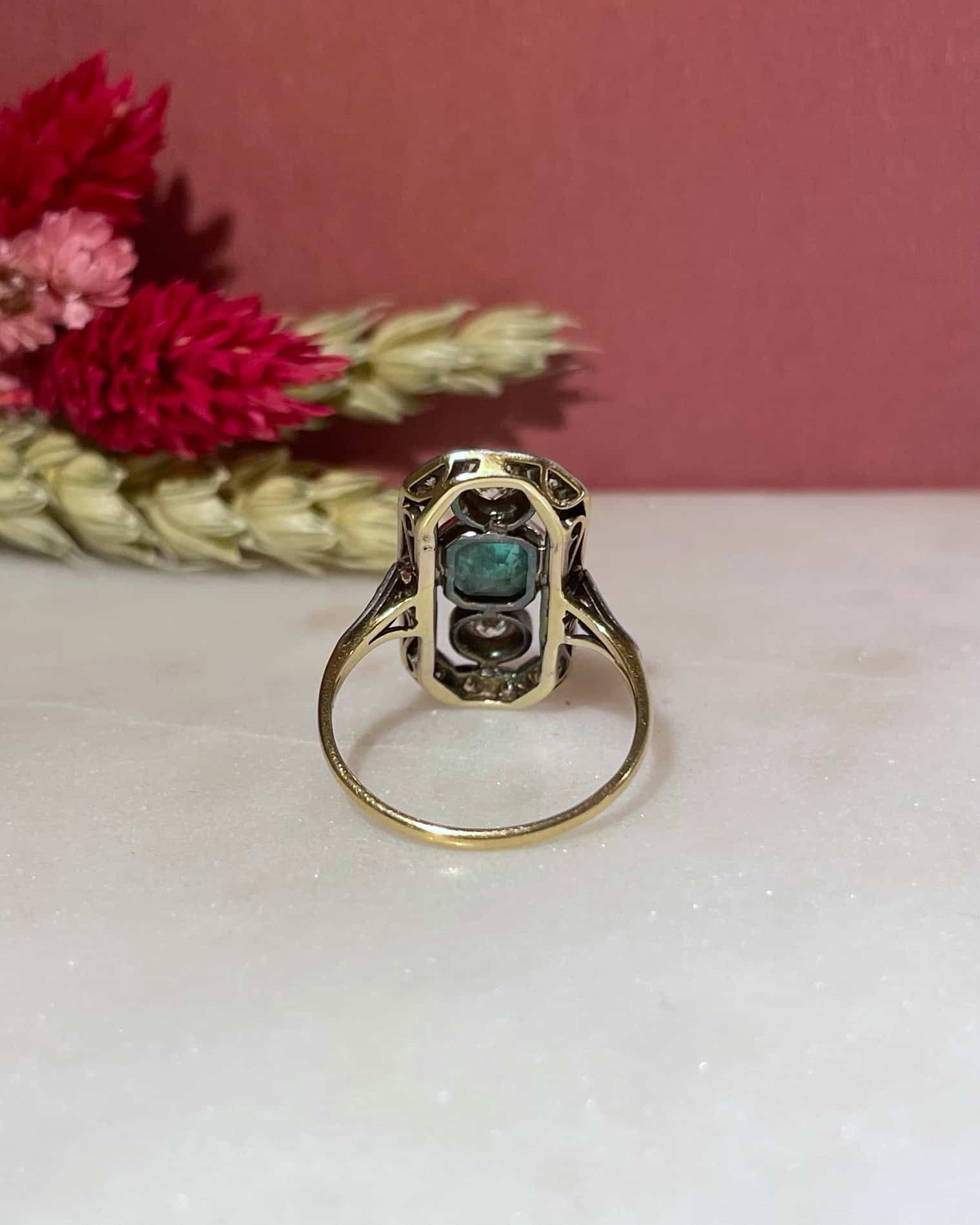 Bague Art-Déco Emeraude 0.85 carat & Diamants 1.02 carat "Aurore"