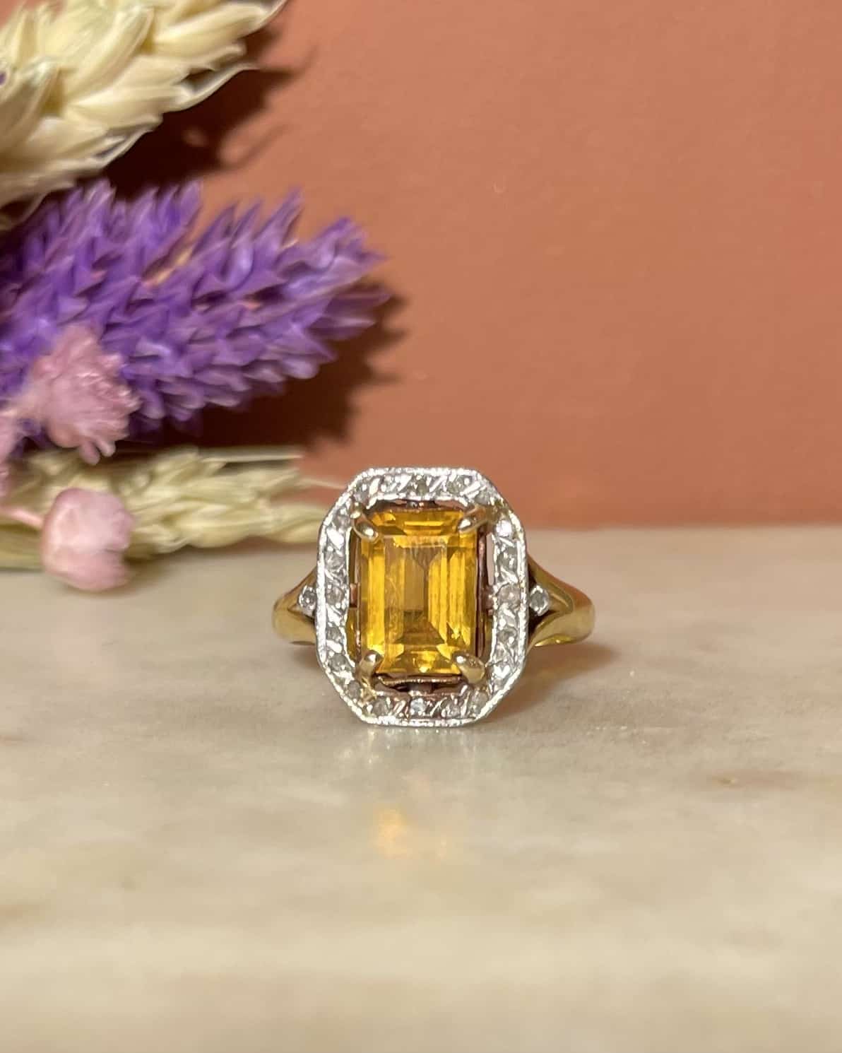 Bague Art - Déco Citrine 1.90 Carat & 22 Diamants "Johanne" - Elliade Paris