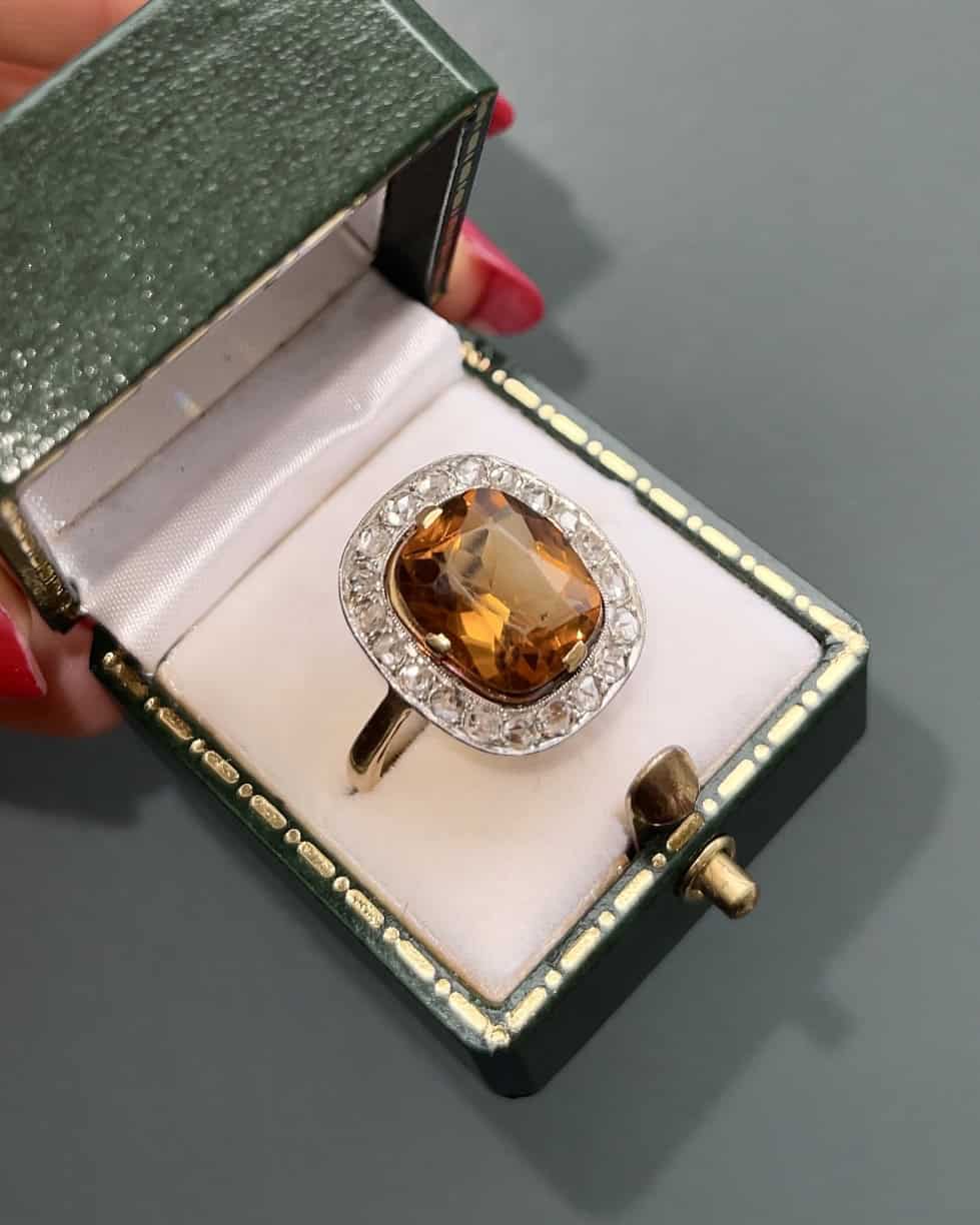 Bague Art - Déco Citrine 5 Carats & 20 Diamants "Celina" - Elliade Paris