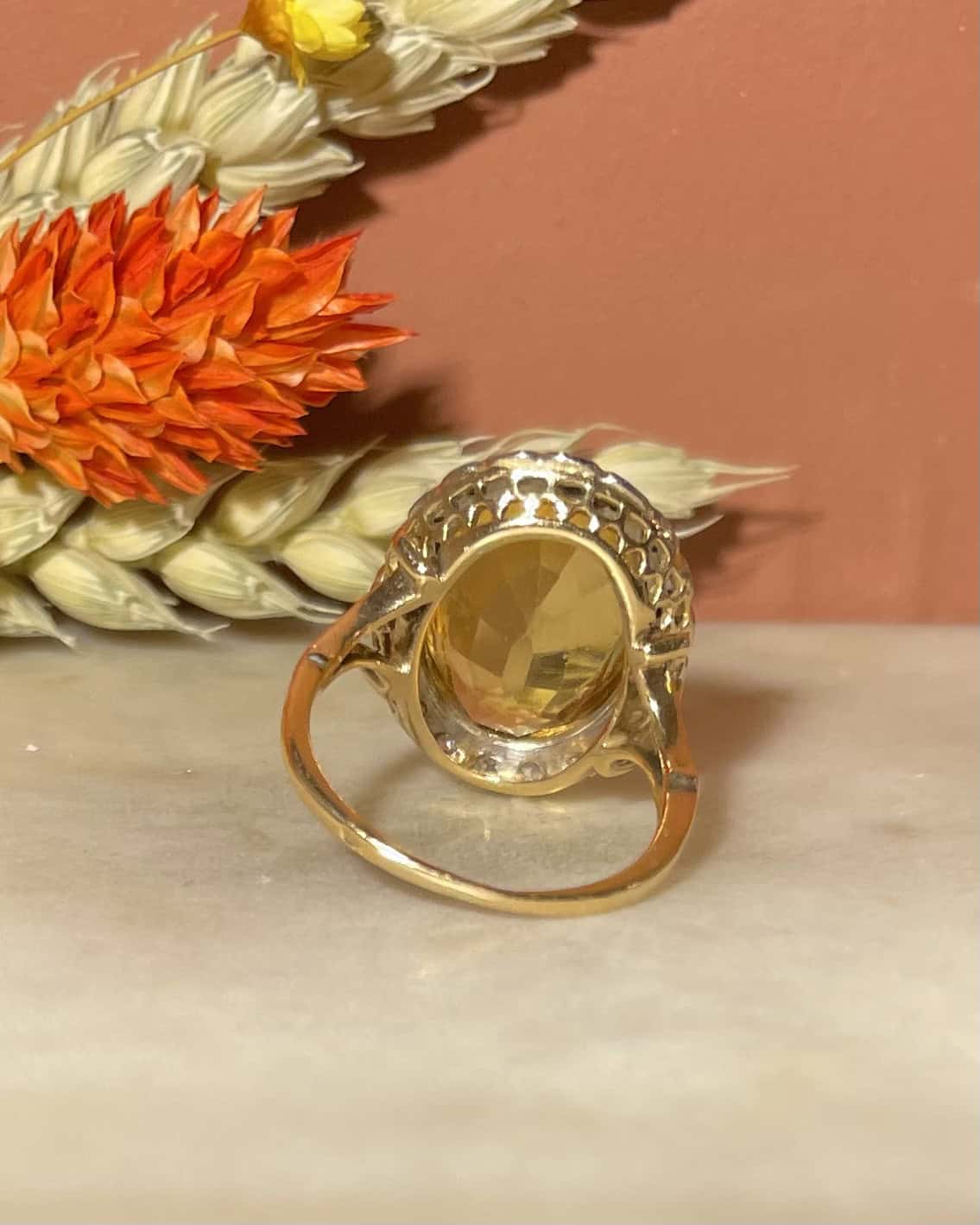 Bague Art - Déco Citrine 5.40 Carats & 20 Diamants "Sirine" - Elliade Paris