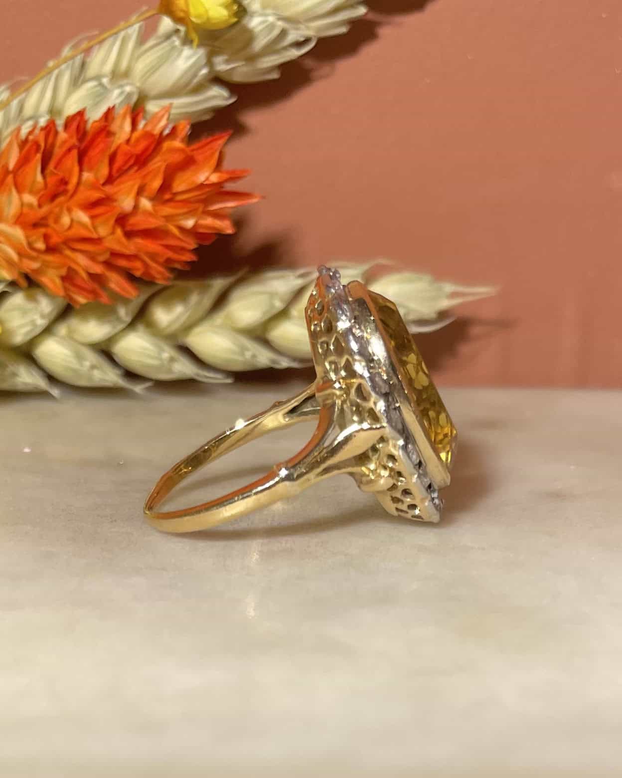 Bague Art - Déco Citrine 5.40 Carats & 20 Diamants "Sirine" - Elliade Paris