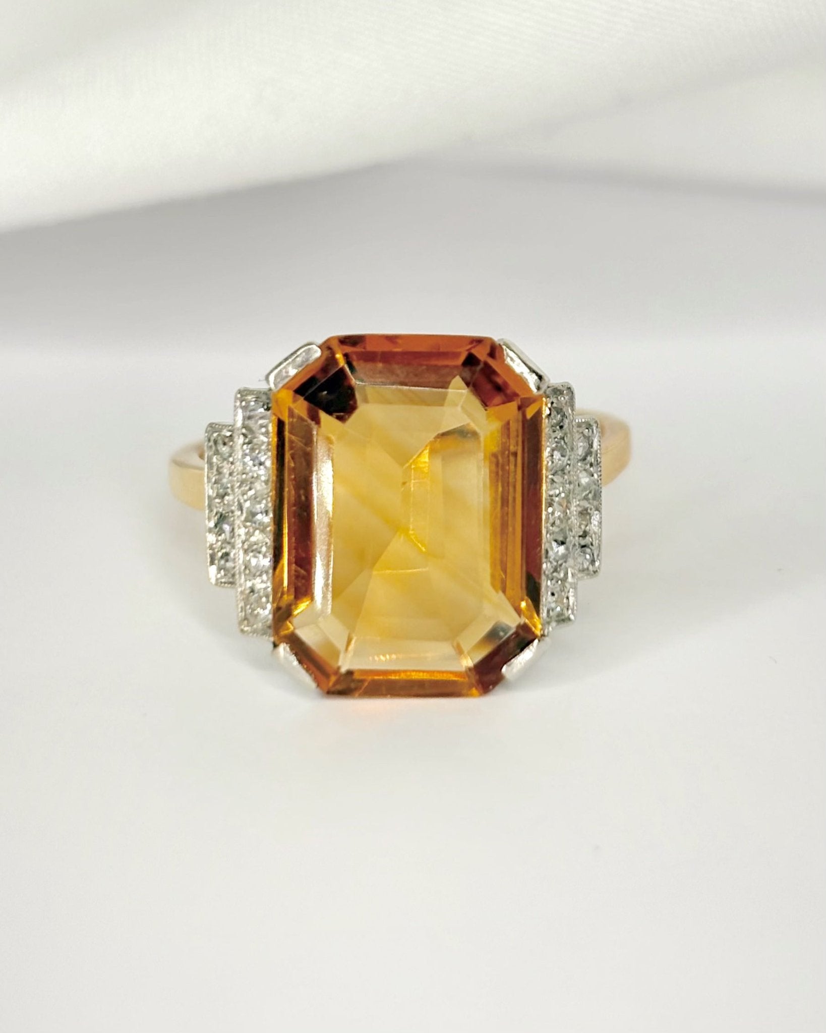 Bague Art-Déco Citrine 7.20 carats & Diamants "Coline" - Elliade Paris