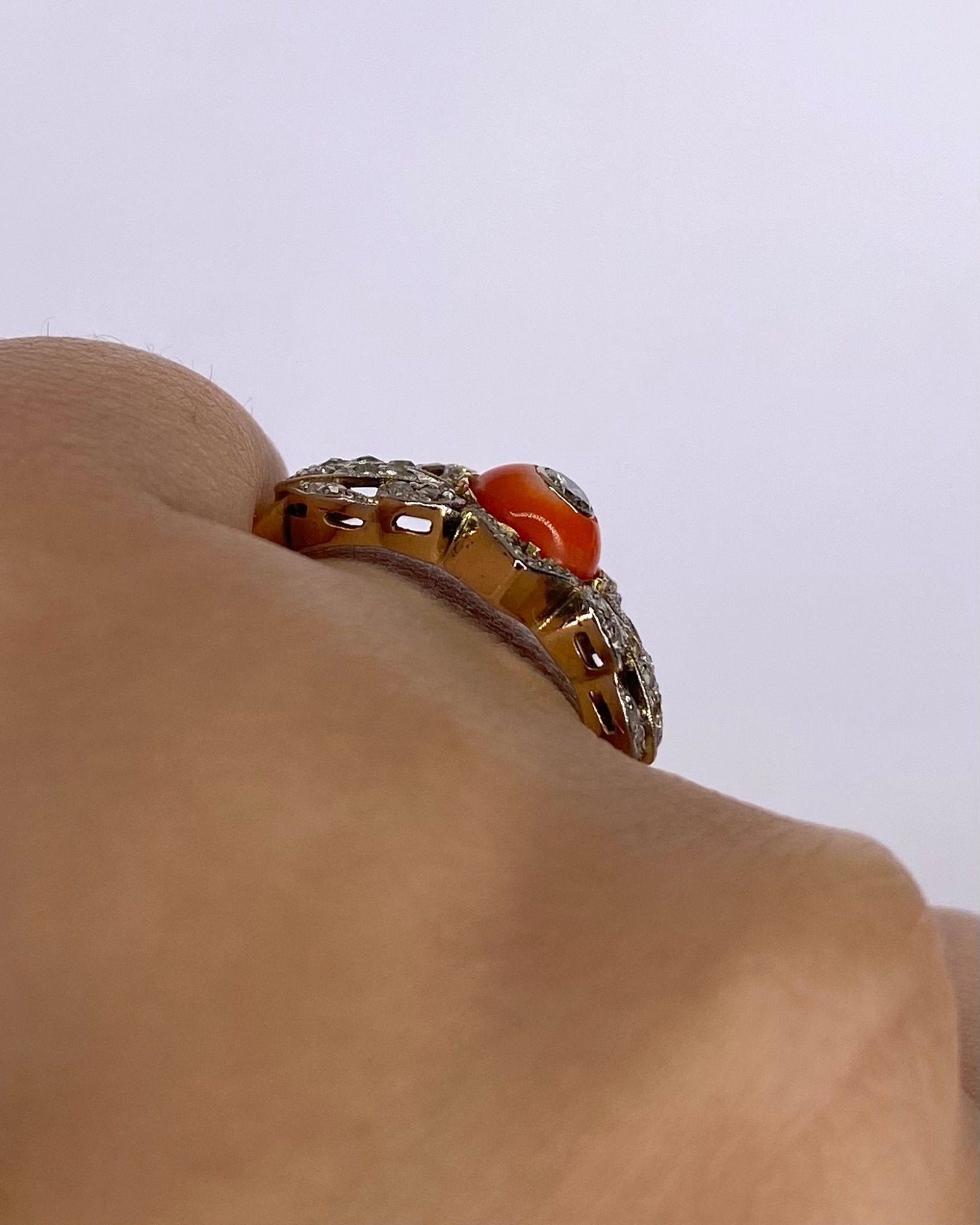 Bague Art Déco Diamants & Corail "Nour" - Elliade Paris