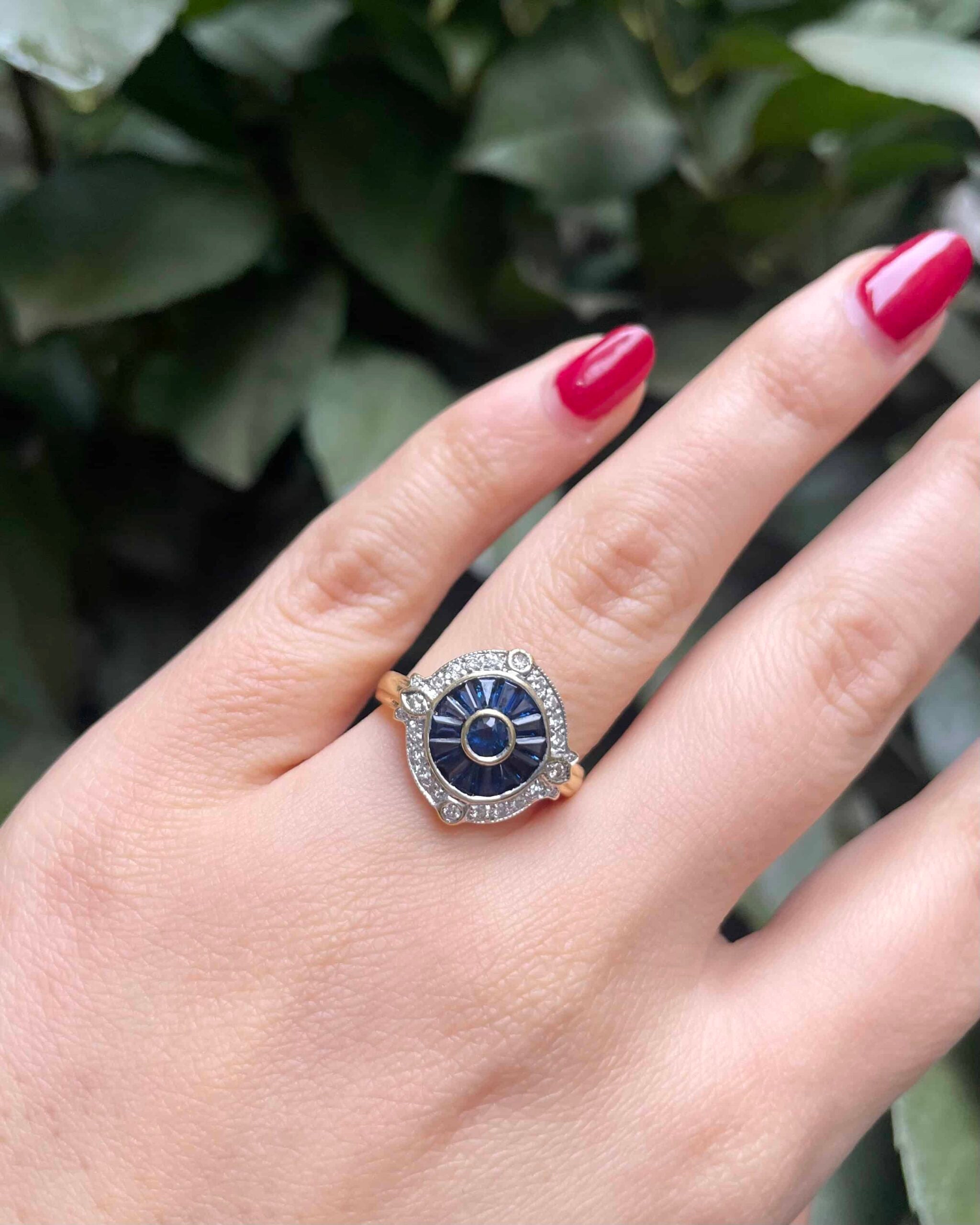 Art Deco Style Ring 15 Sapphires & 24 Diamonds "Cornelia"