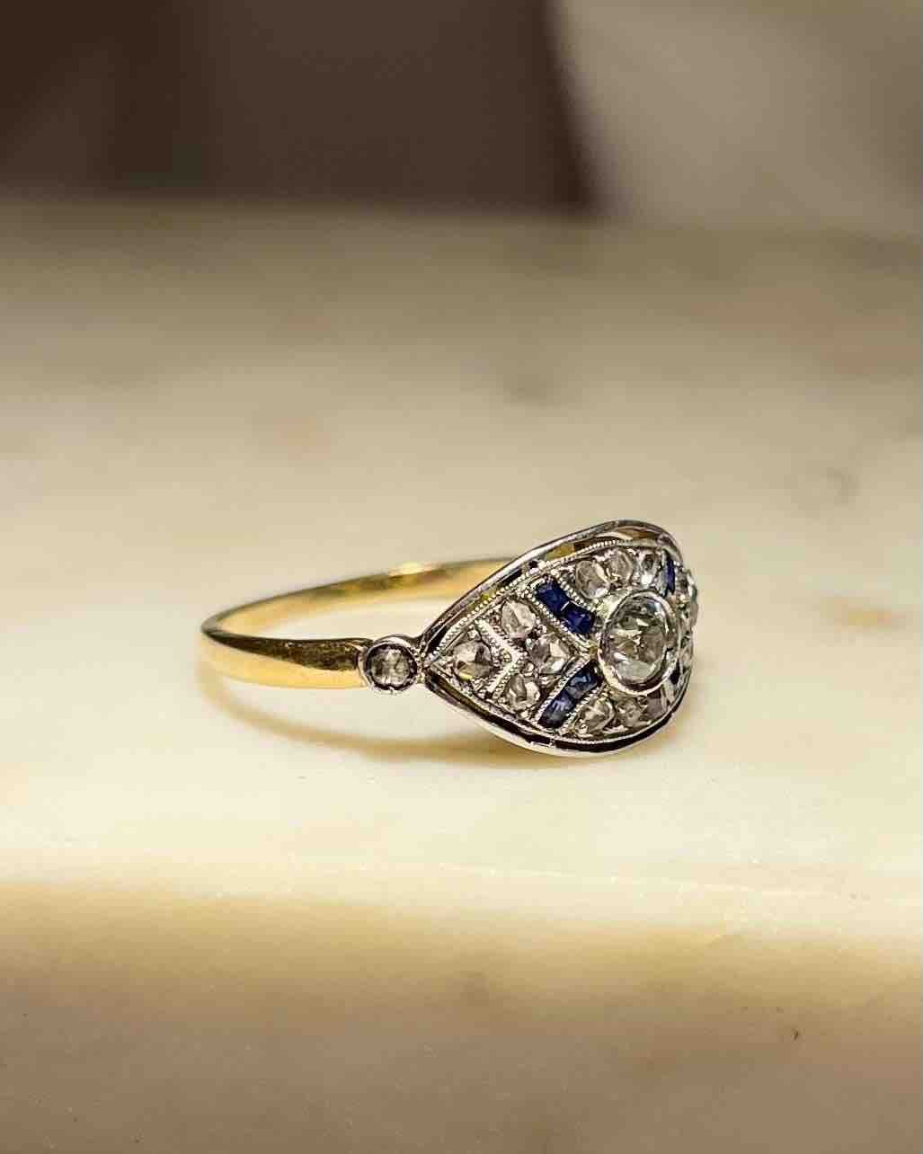 Bague Art - déco Diamants & Saphirs "Adélia" - Elliade Paris