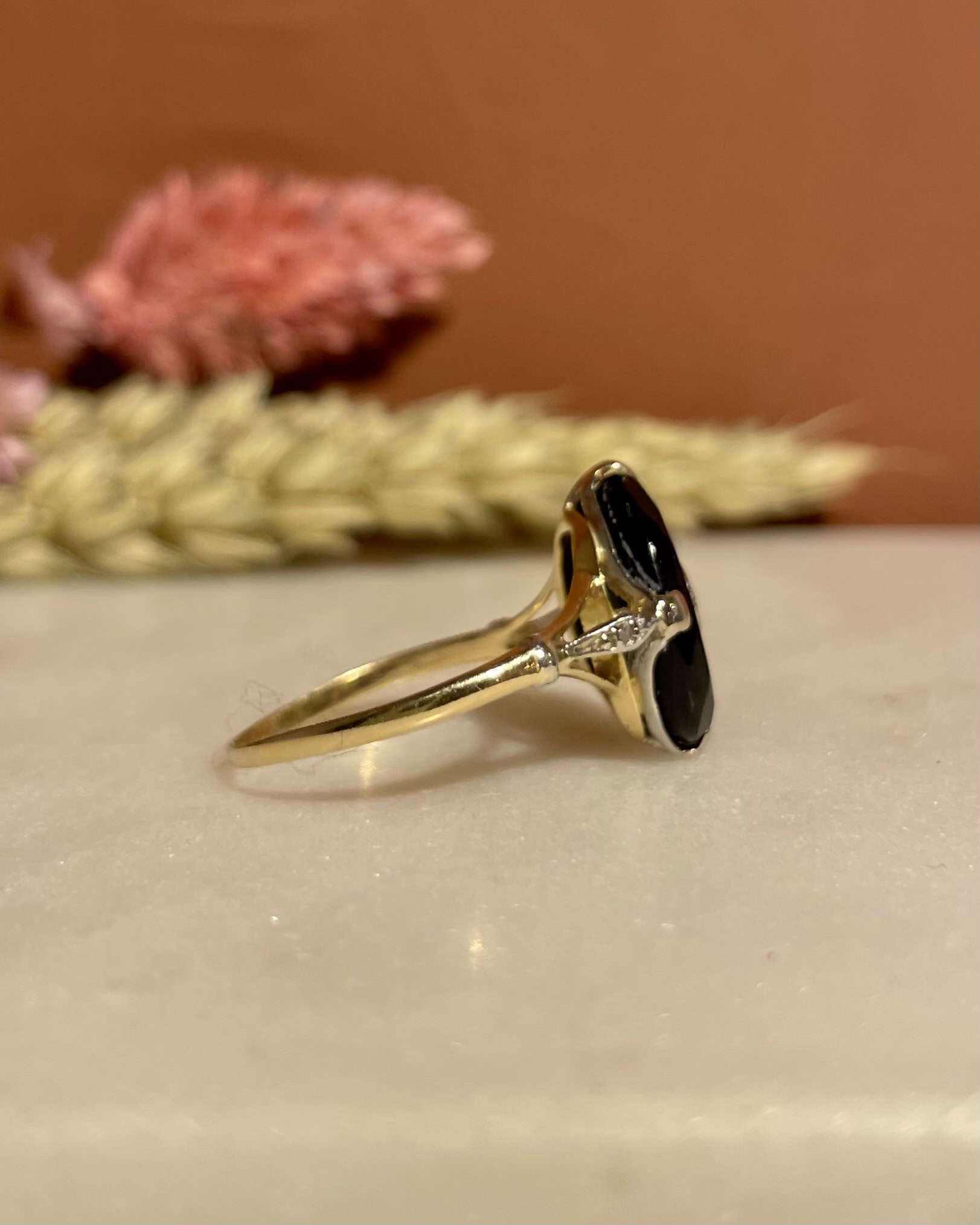 Bague Art - déco Onyx & diamants "Ninon" - Elliade Paris