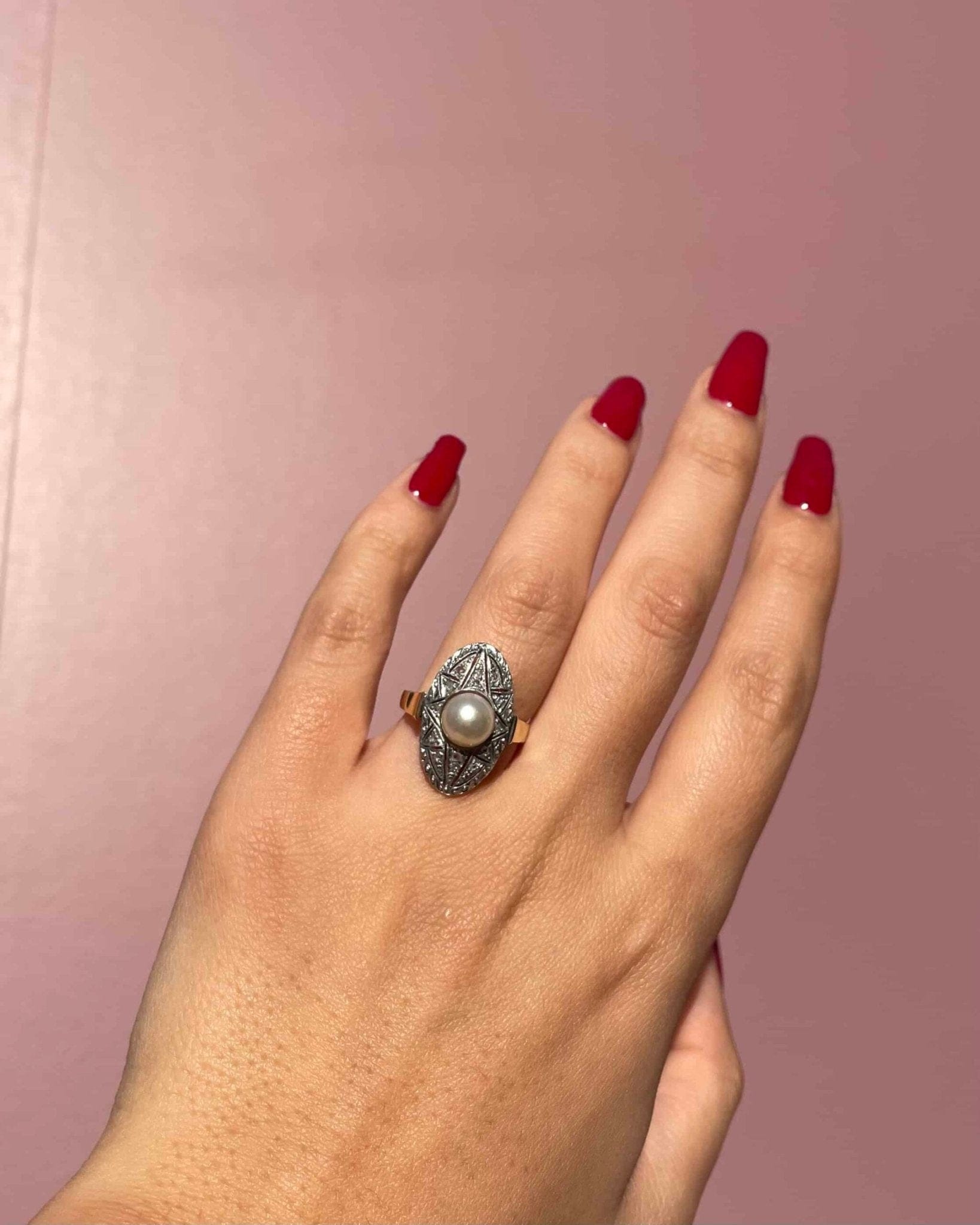 Bague Art - Déco Perle & 14 Diamants "Elsy" - Elliade Paris