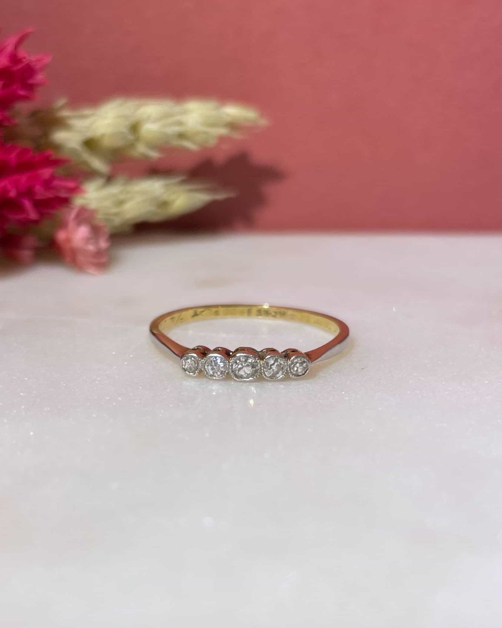 Bague Art - Déco Rivière 5 Diamants "Naïs" - Elliade Paris