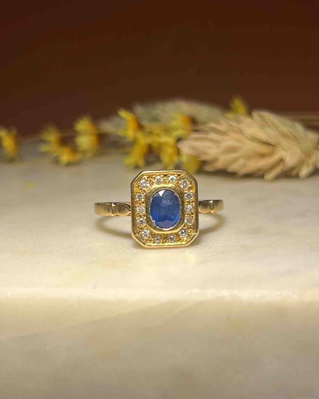 Bague Art - Déco Saphir & Diamants "Sophie" - Elliade Paris