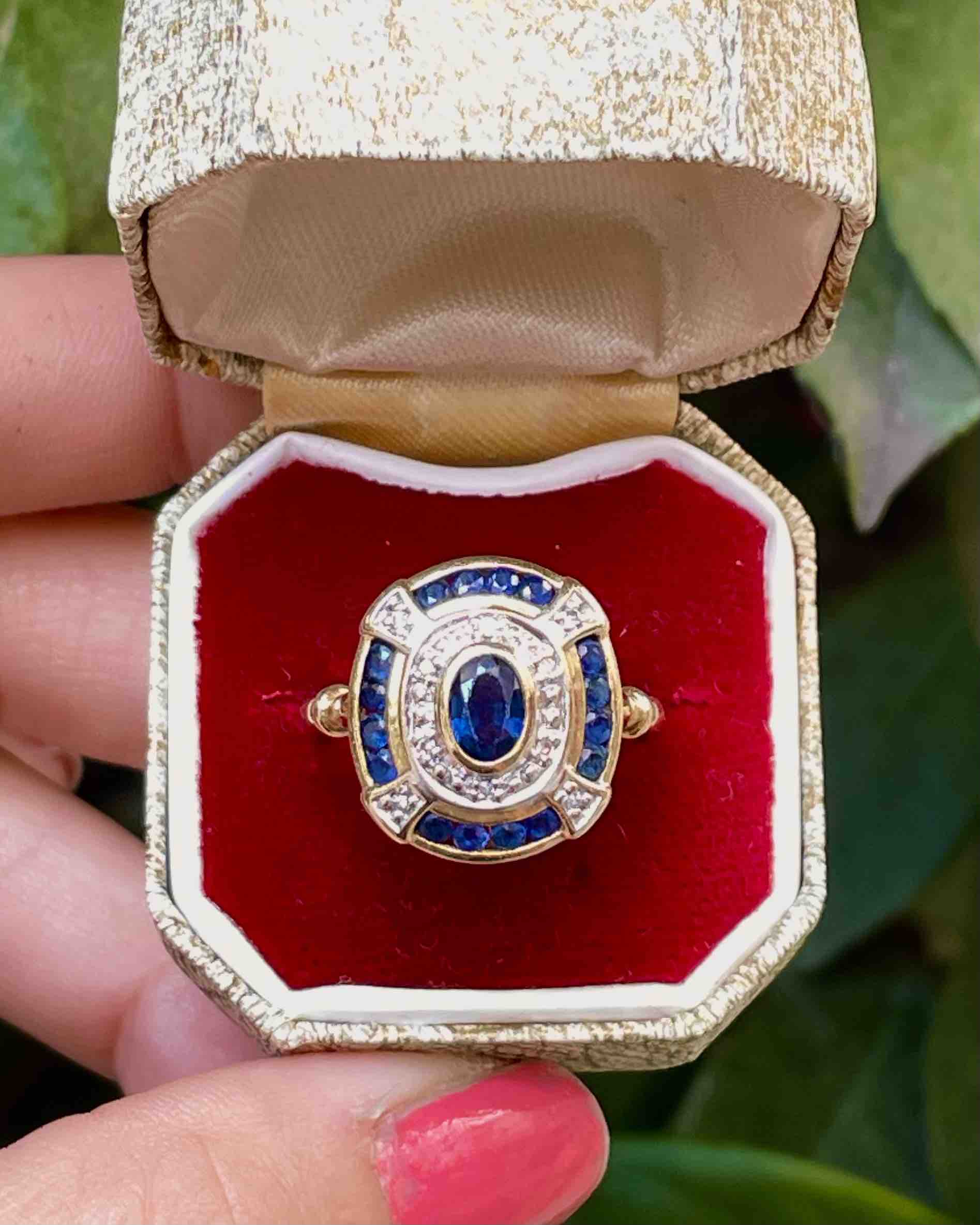 Art Deco Style Ring 17 Sapphires & 10 Diamonds "Haven"