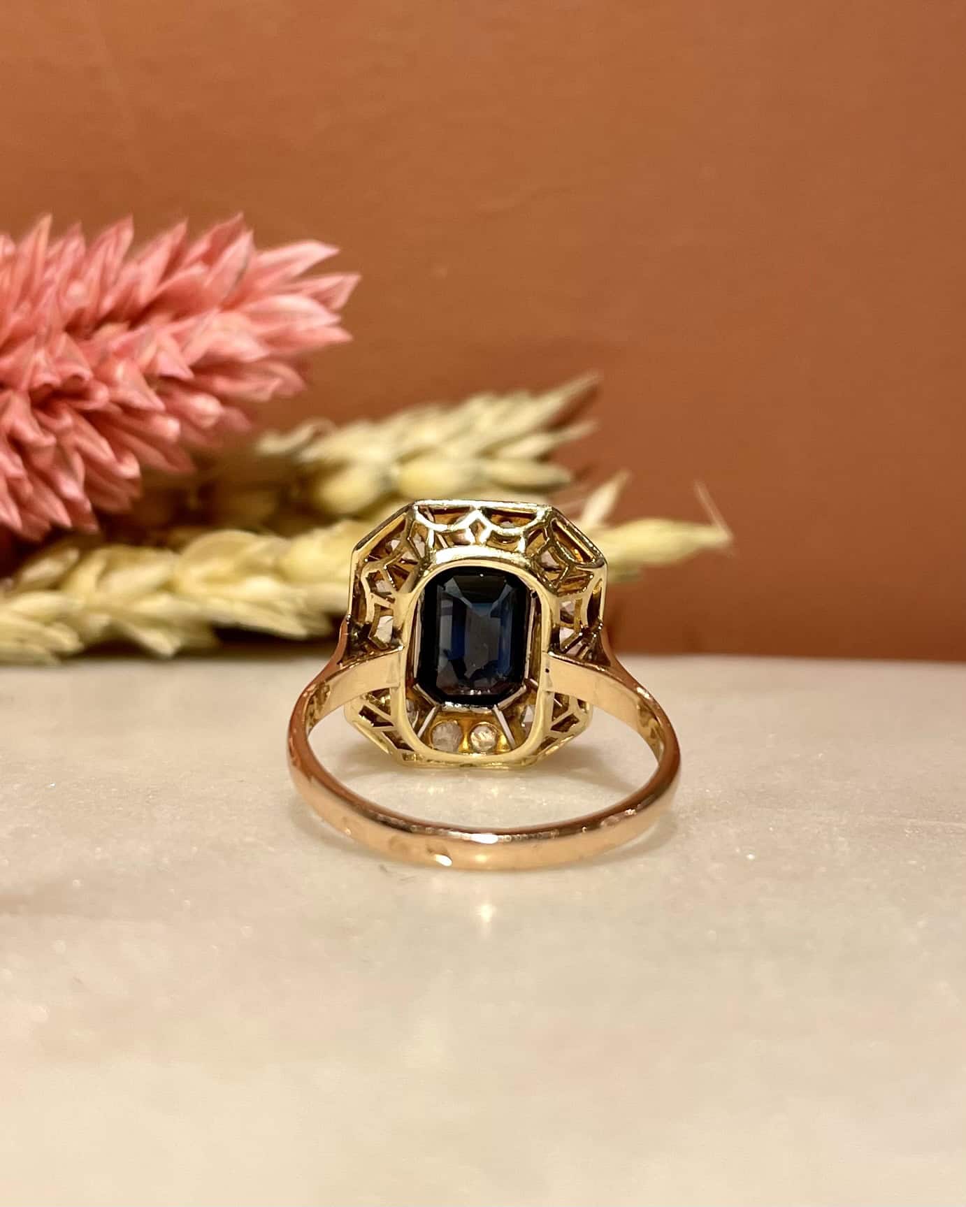 Art Deco Ring Sapphire 1.05 carat & Diamonds "Palma"