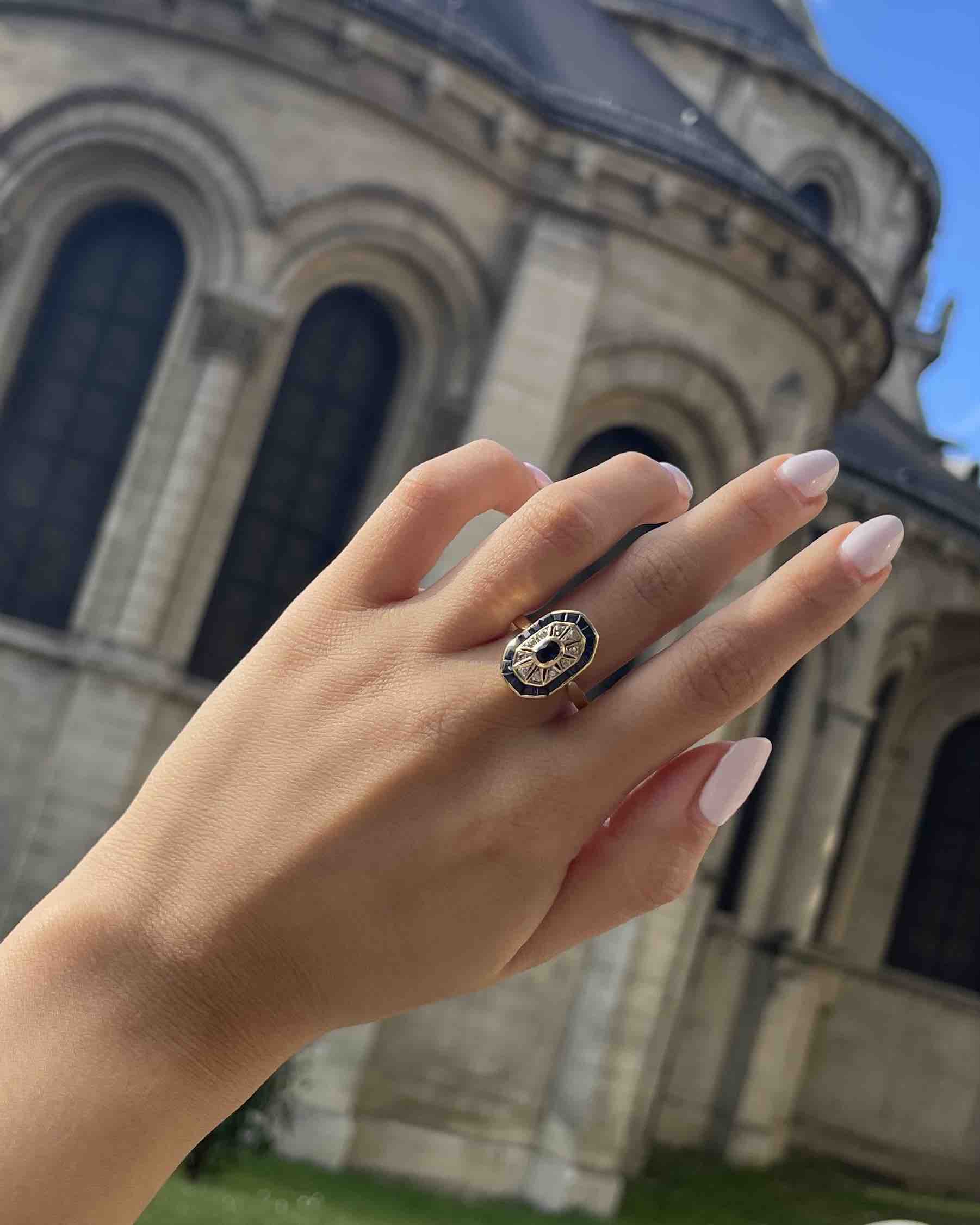Bague style Art-Déco Saphirs & Diamants "Yorana"