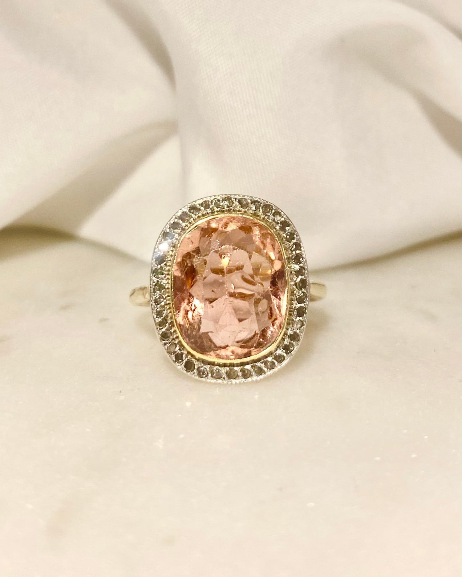 Bague Art - Déco Tourmaline Rose 5.50 carats & Diamants "Liora" - Elliade Paris