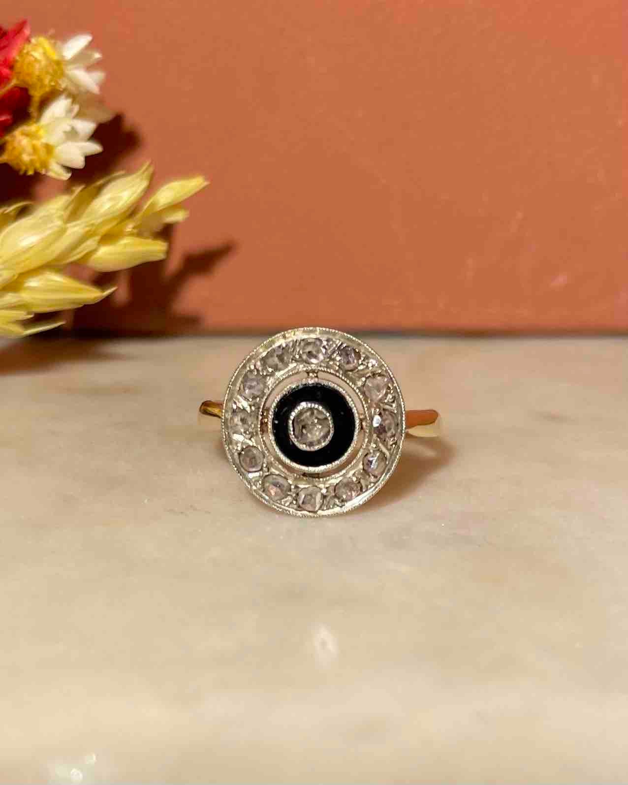 Bague Art-Déco Vintage Onyx & Diamants "Rowey"