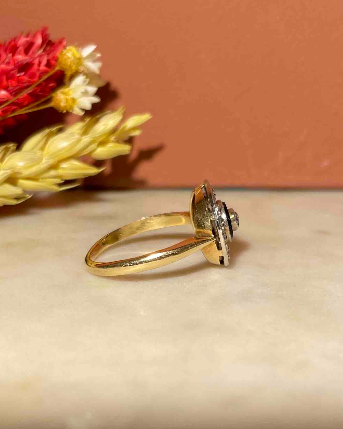 Bague Art - Déco Vintage Onyx & Diamants "Rowey" - Elliade Paris