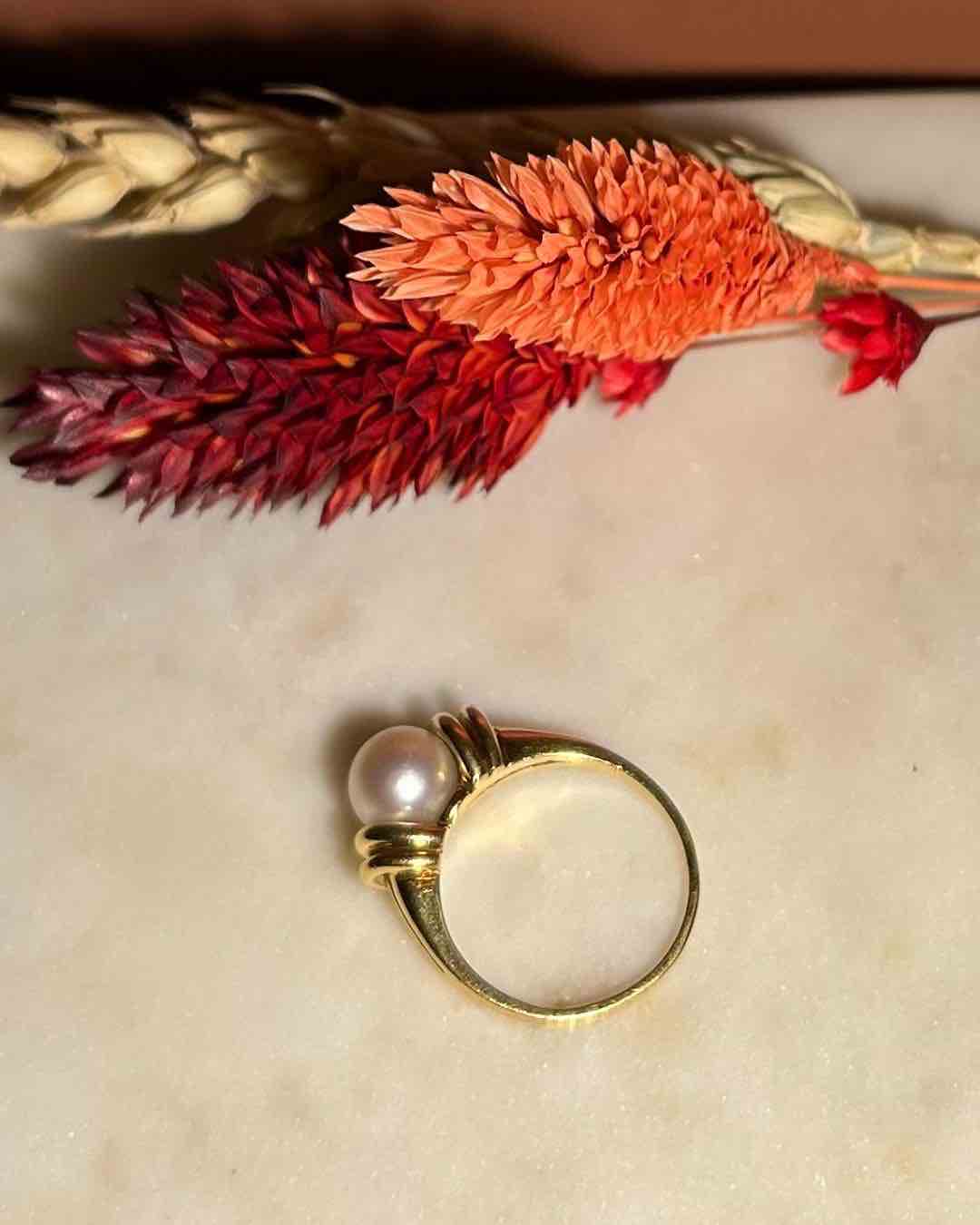 Bague Vintage Perle & Or "Axelle"