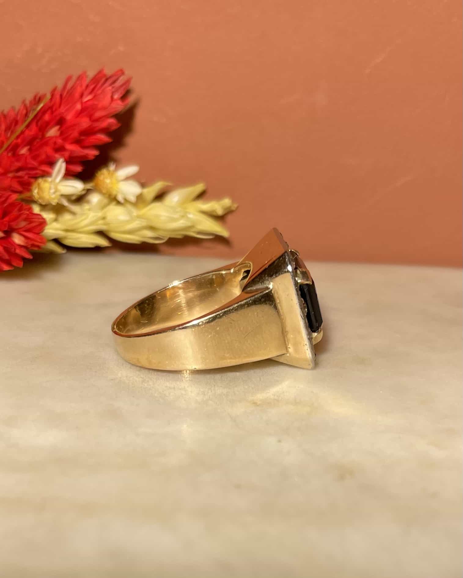 Bague Chevalière Style Art - Déco Tourmaline "Saray" - Elliade Paris