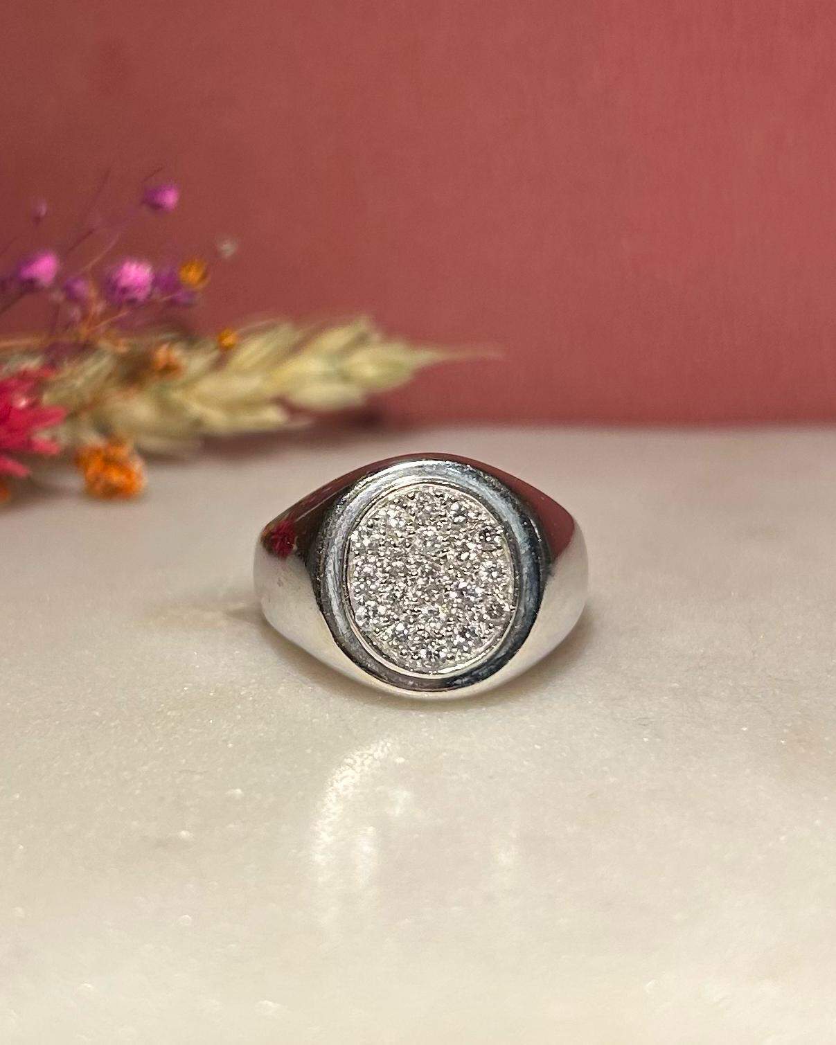 Bague Chevalière Vintage 19 Diamants "Gabriella" - Elliade Paris