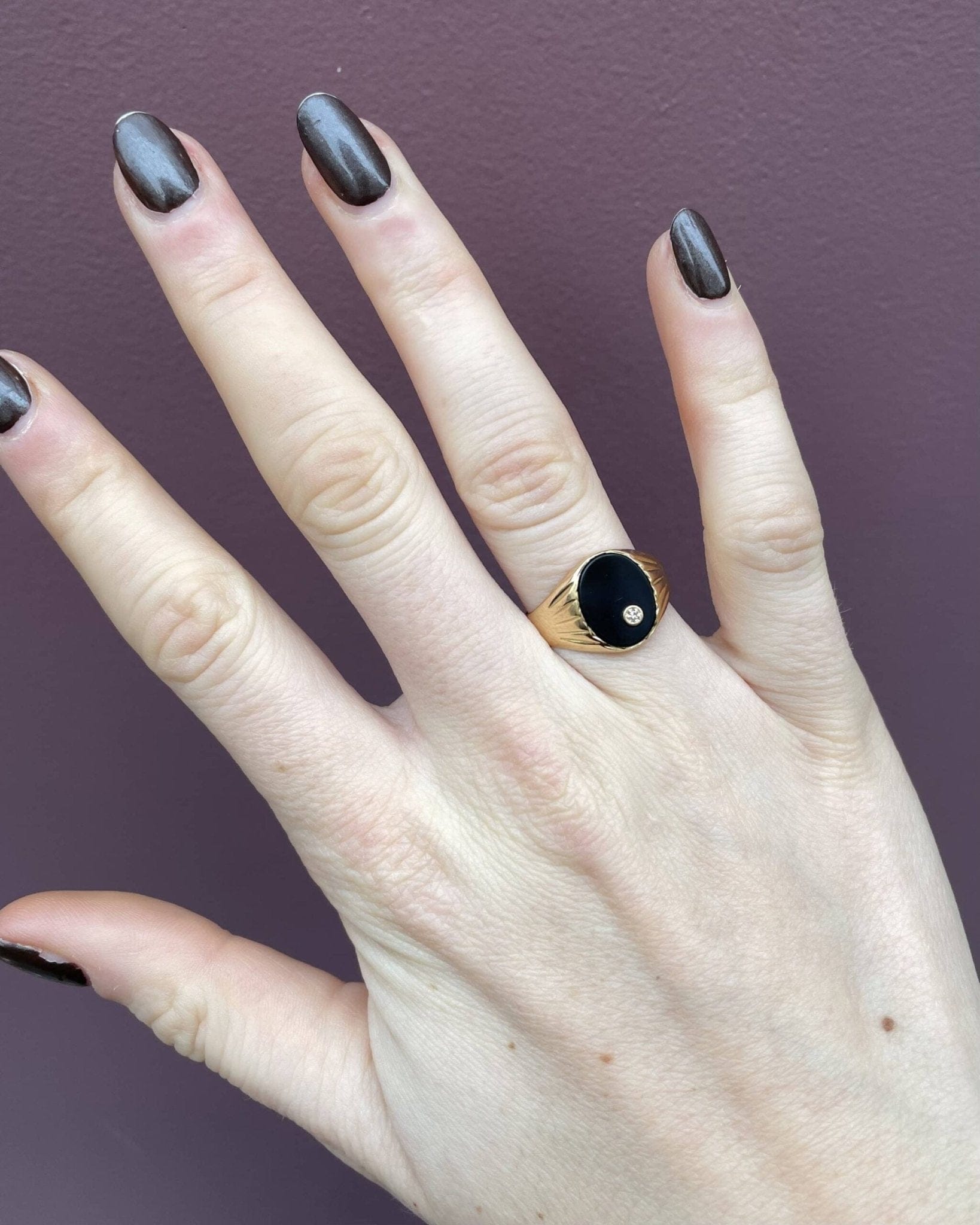 Bague Chevalière Vintage Onyx & Diamant "Ralph" - Elliade Paris