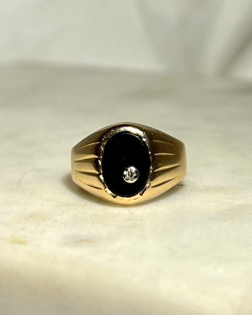 Bague chevalière vintage Onyx et Diamant "Lilou" - Elliade Paris