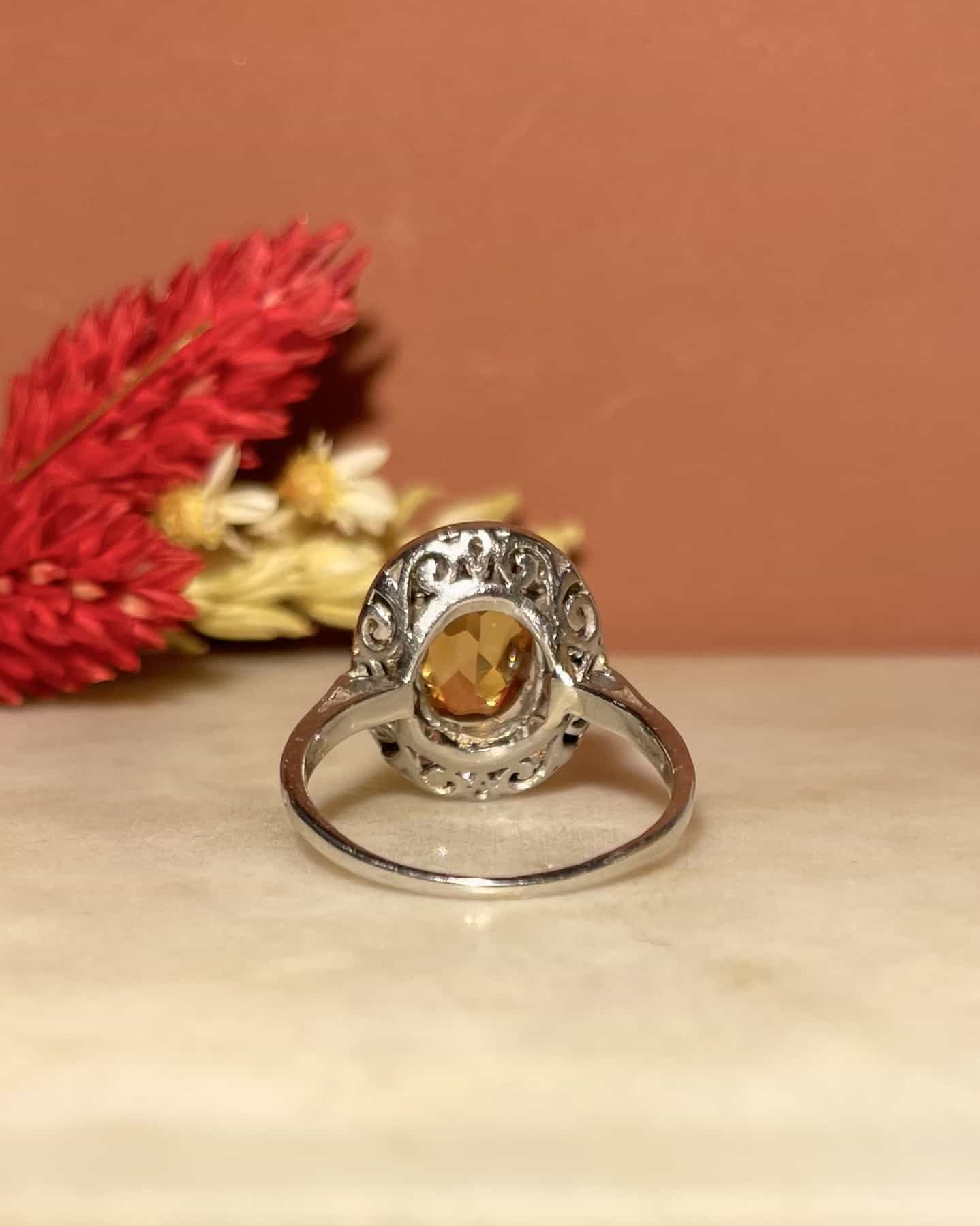 Bague Art-Déco Citrine 1 Carat & 10 Diamants "Eliza"