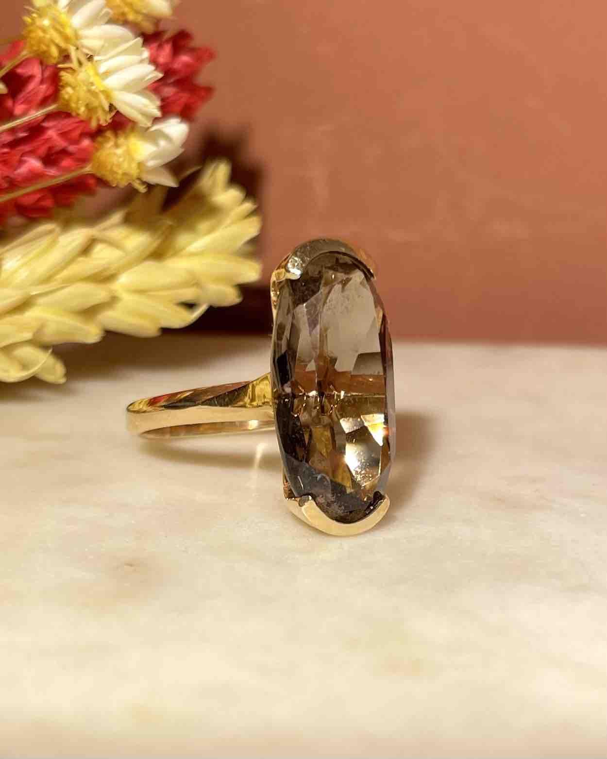 Bague Cocktail Marquise Quartz fumé 6 Carats "Aëlys" - Elliade Paris