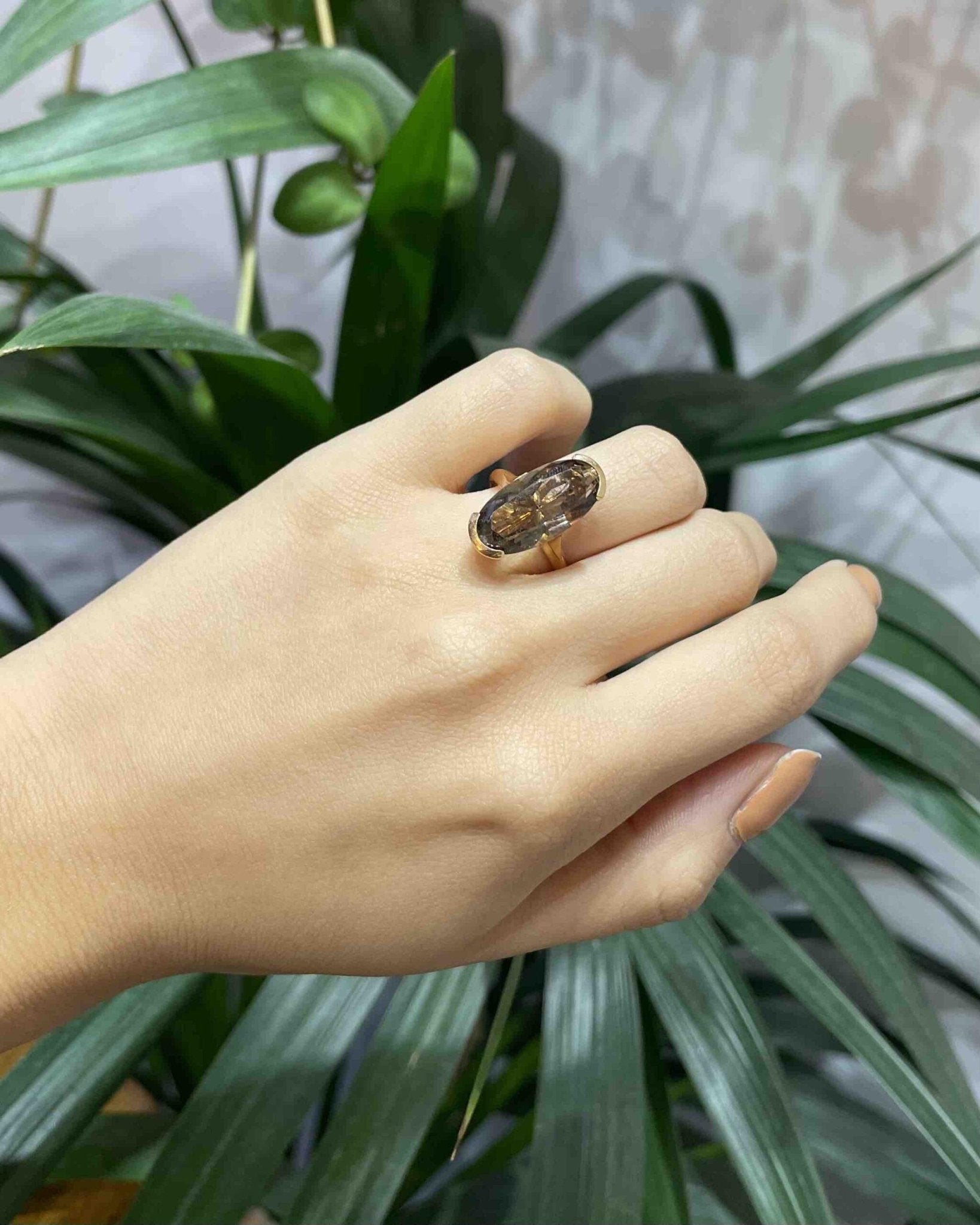 Bague Cocktail Marquise Quartz fumé 6 Carats "Aëlys" - Elliade Paris