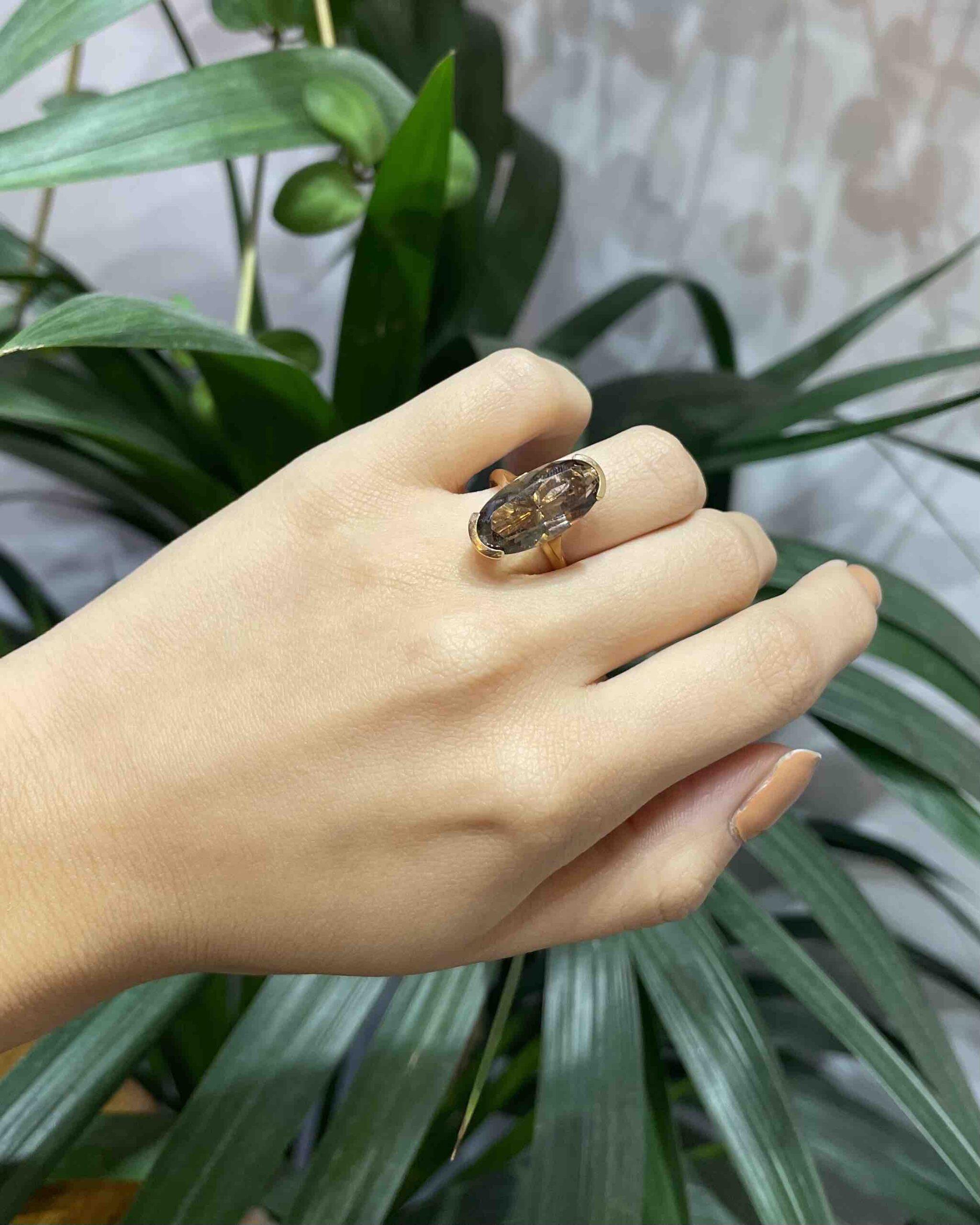 Bague Cocktail Marquise Quartz fumé 6 Carats "Aëlys"