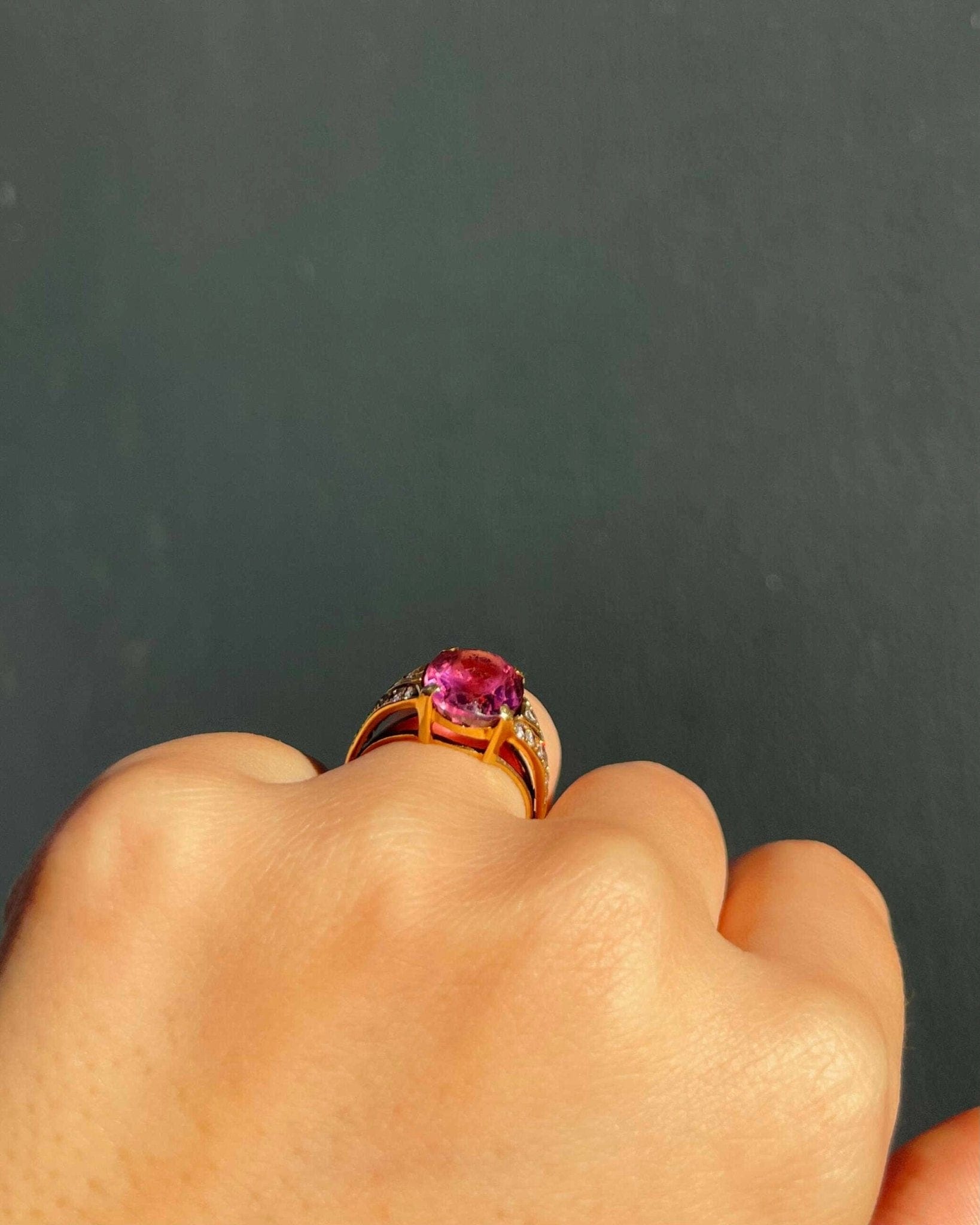 Bague Cocktail Tourmaline Rose 4.20 carats & Diamants "Eline" - Elliade Paris