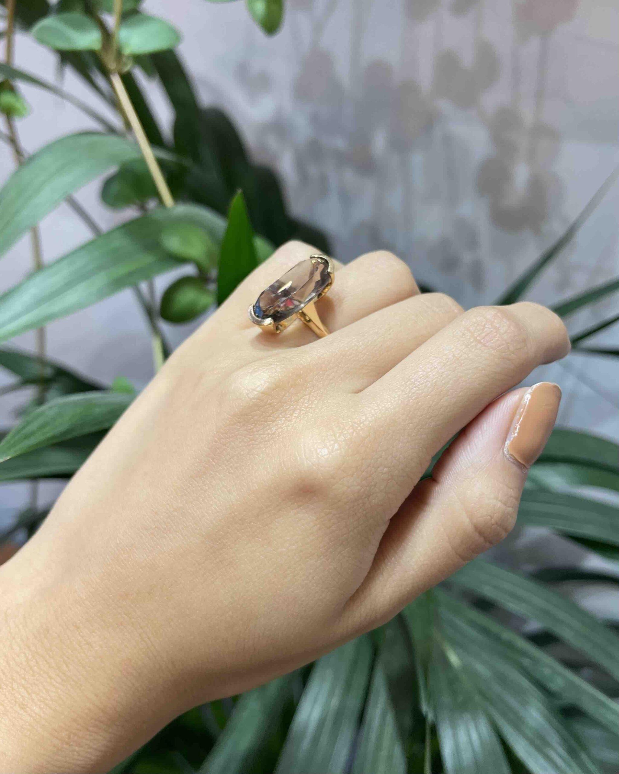 Bague Cocktail Marquise Quartz fumé 6 Carats "Aëlys"