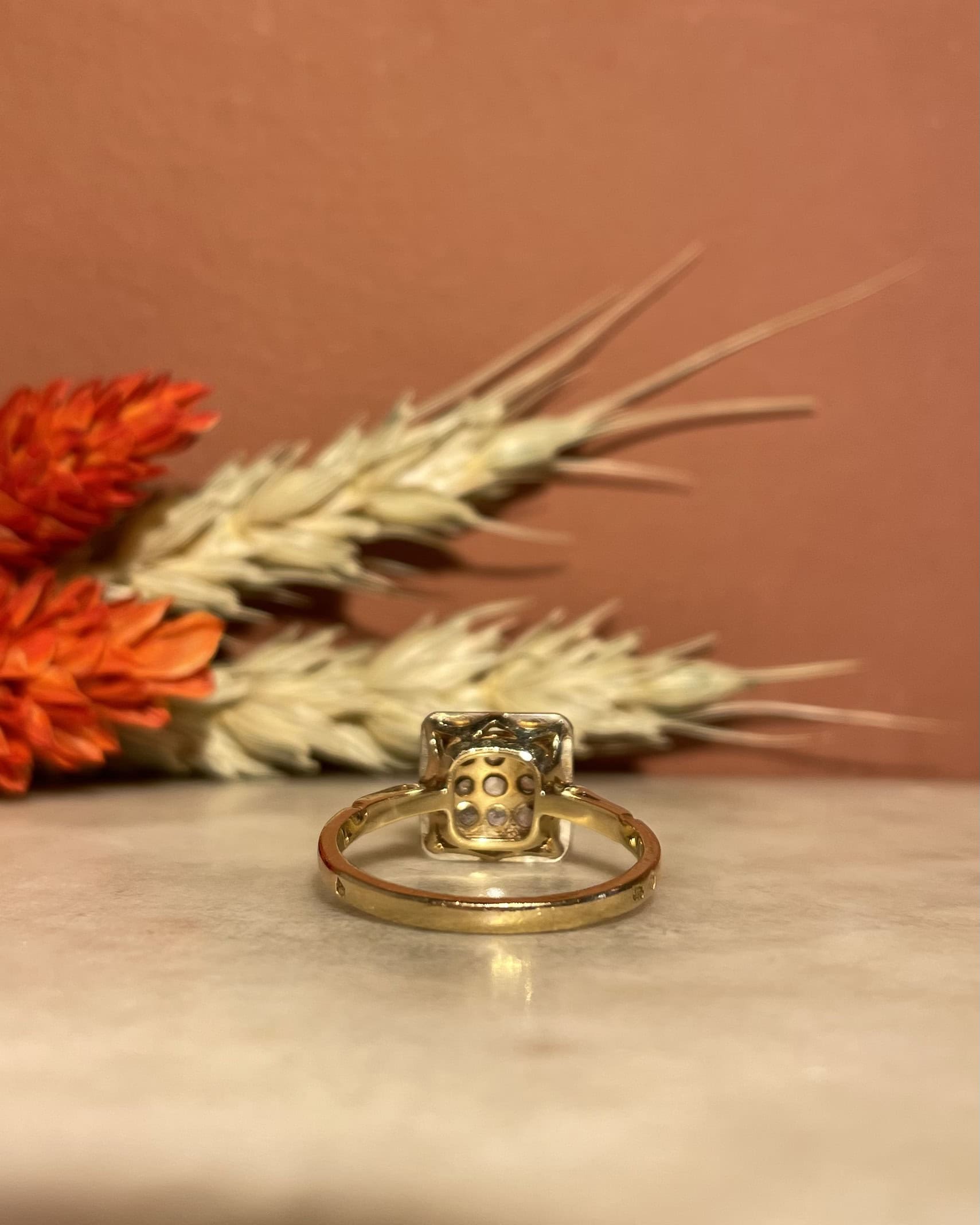 Anillo Art Déco vintage de 9 diamantes "Céline"