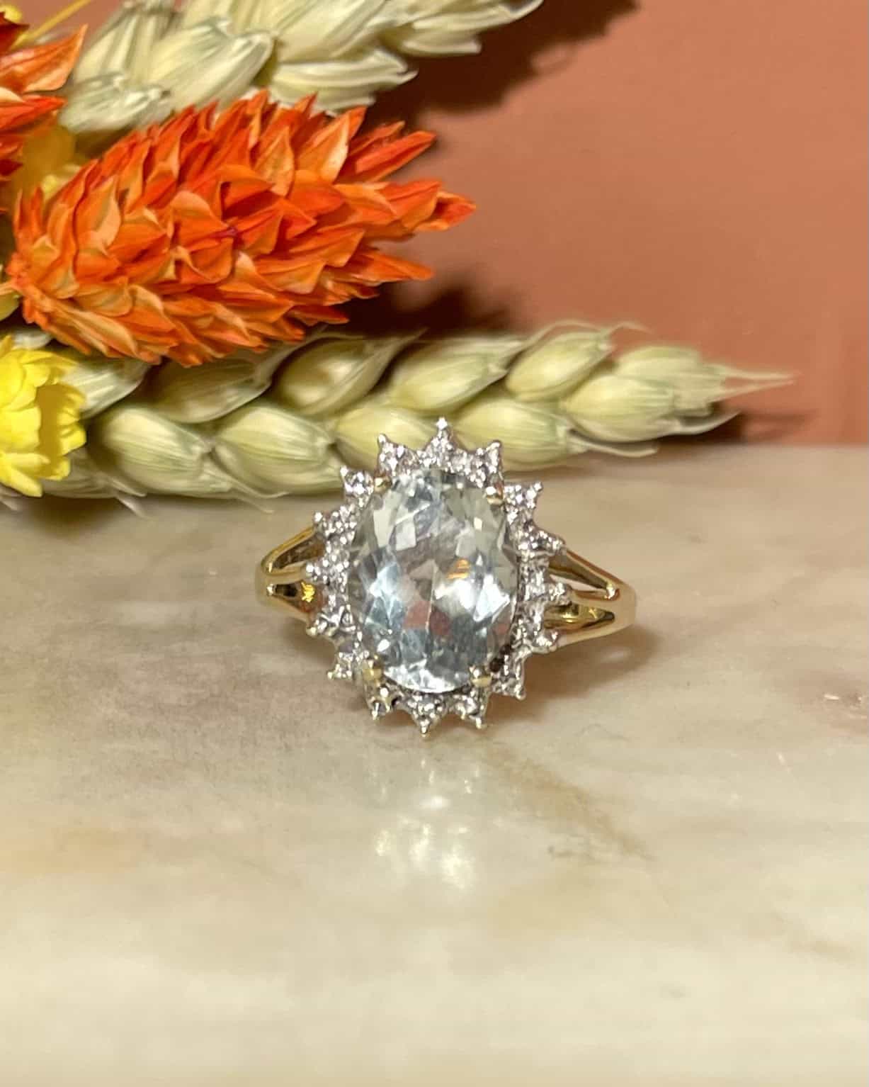 Bague Marguerite Aigue-Marine et Diamants "Jemima" - Elliade Paris