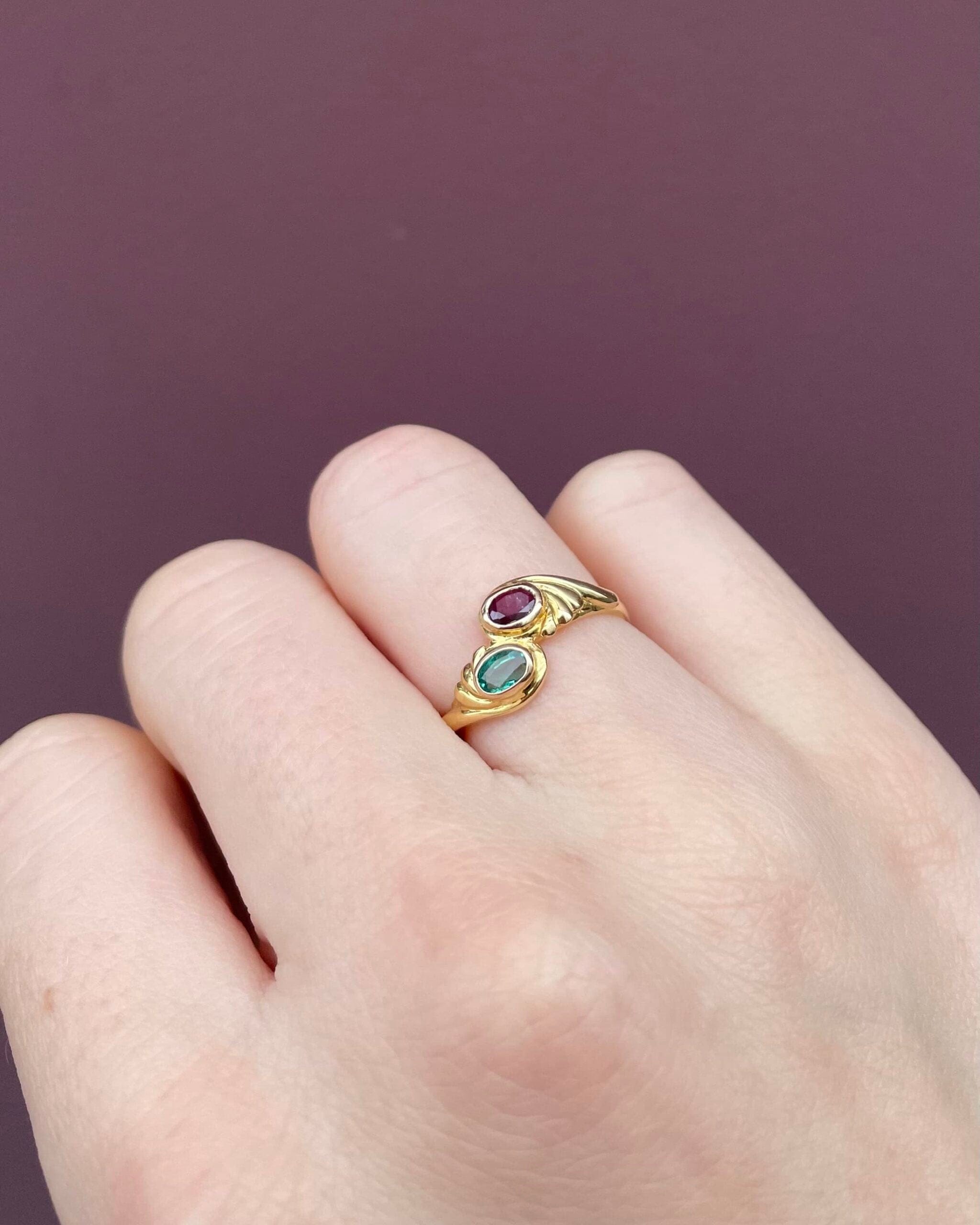 Bague Toi & Moi Rubis et Émeraude "Charlie" - Elliade Paris
