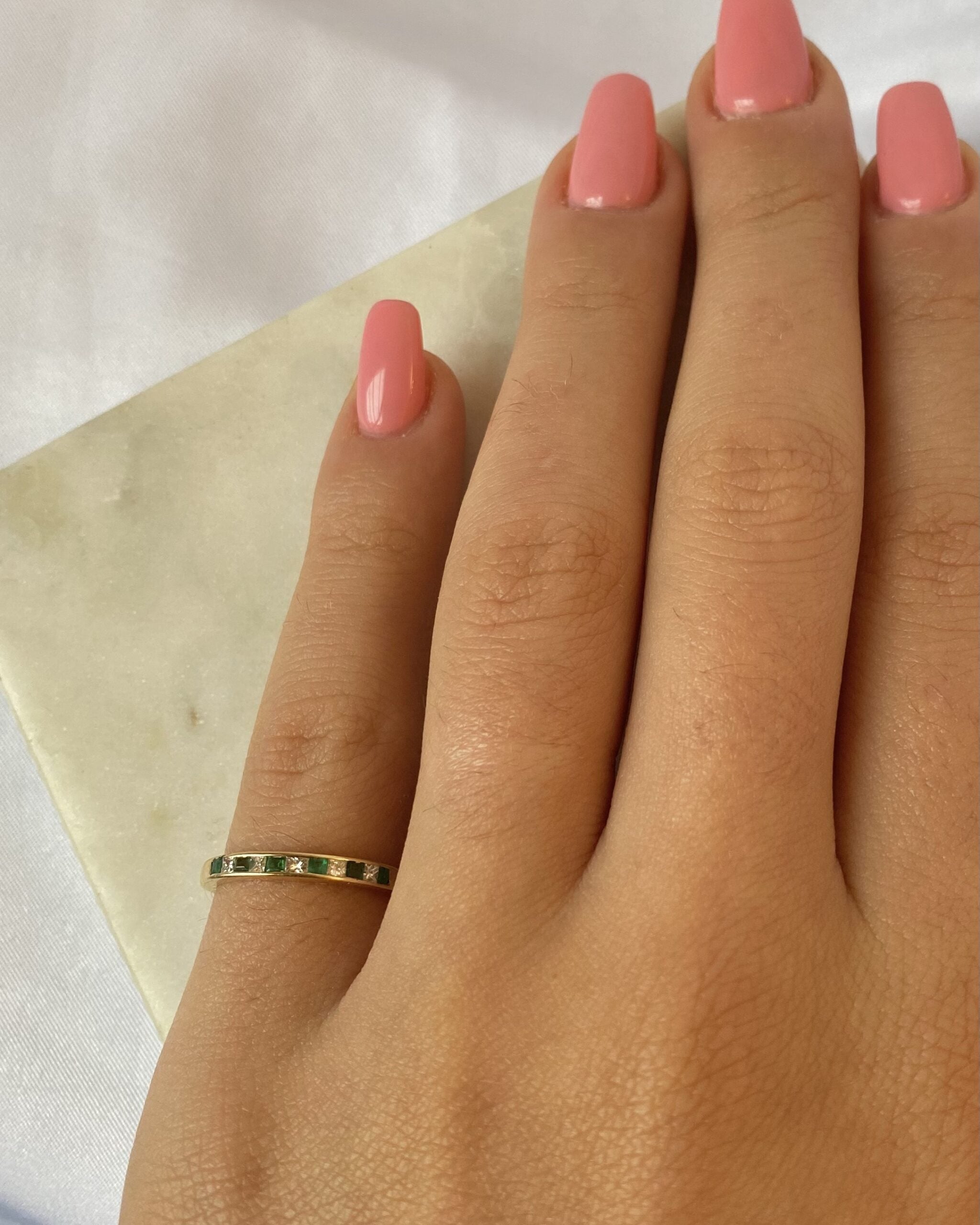 "Marie" emerald and diamond river ring