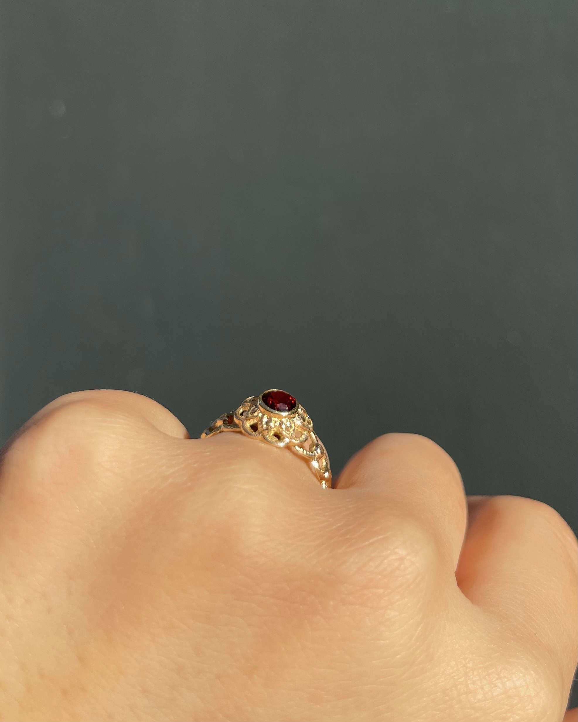 Bague Vintage Grenat Fleur "Florina" - Elliade Paris